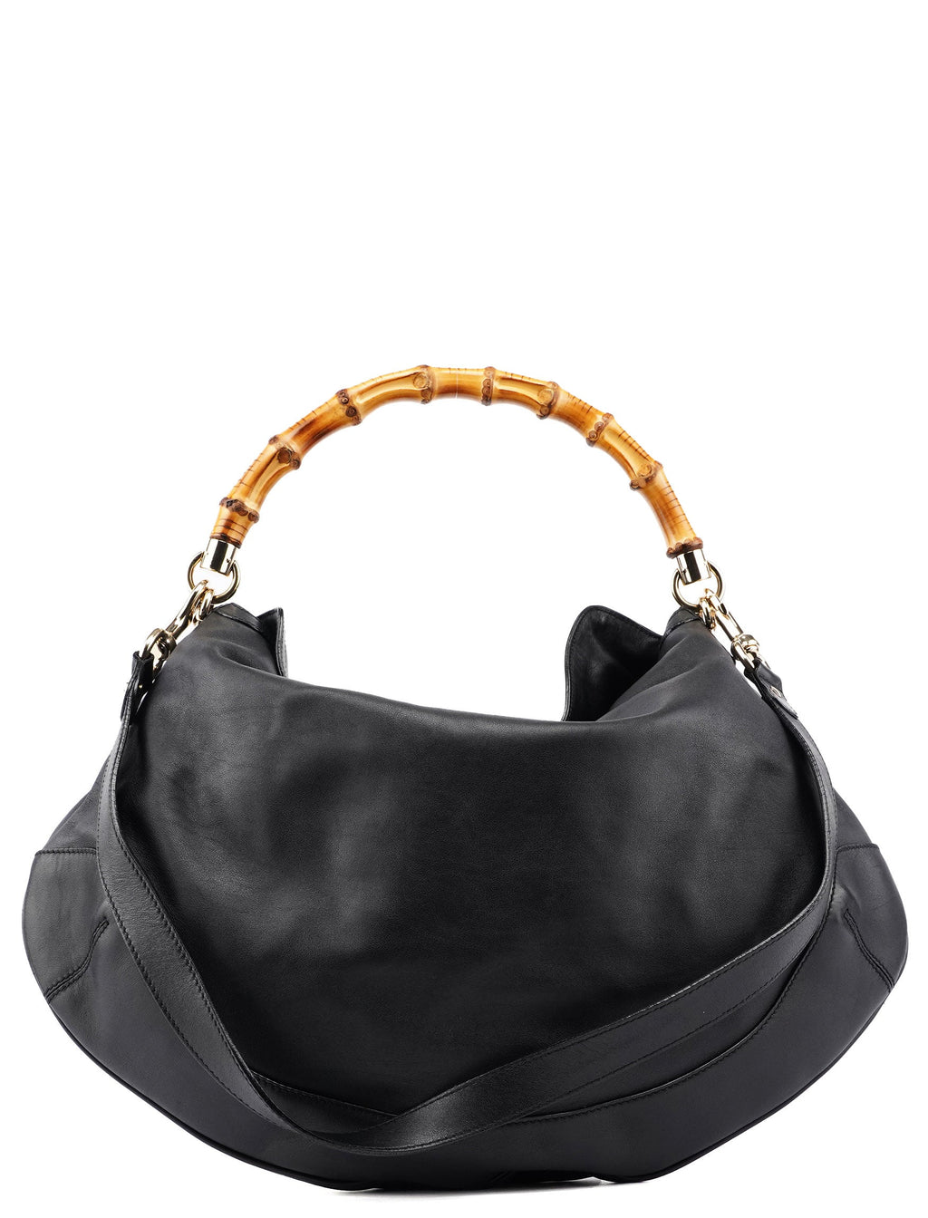 169976 Black Calfskin Bamboo 2-Way Bag