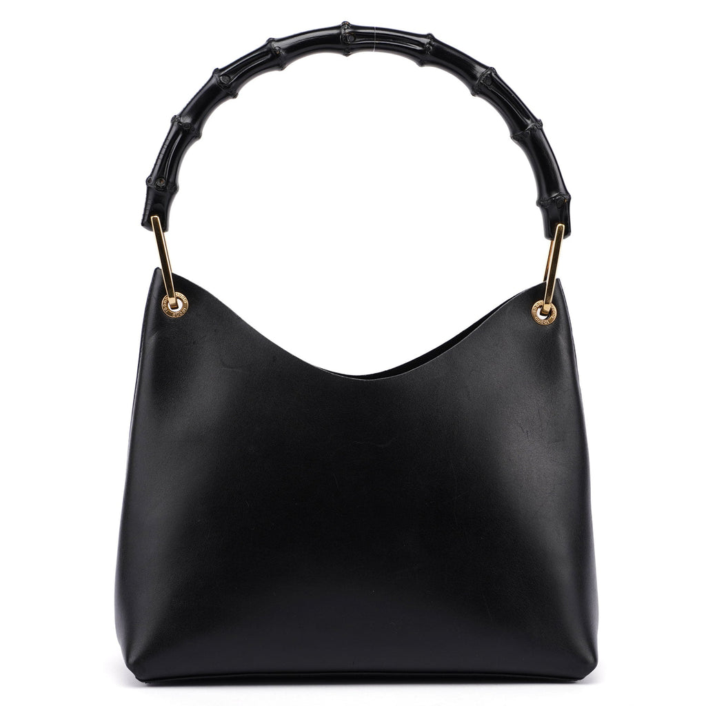 1990's Black Leather Bamboo Bag