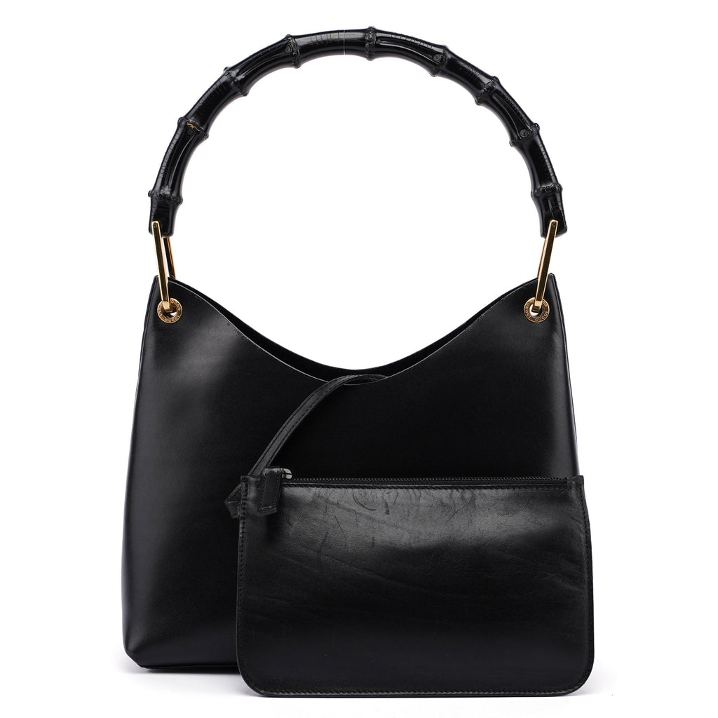1990's Black Leather Bamboo Bag