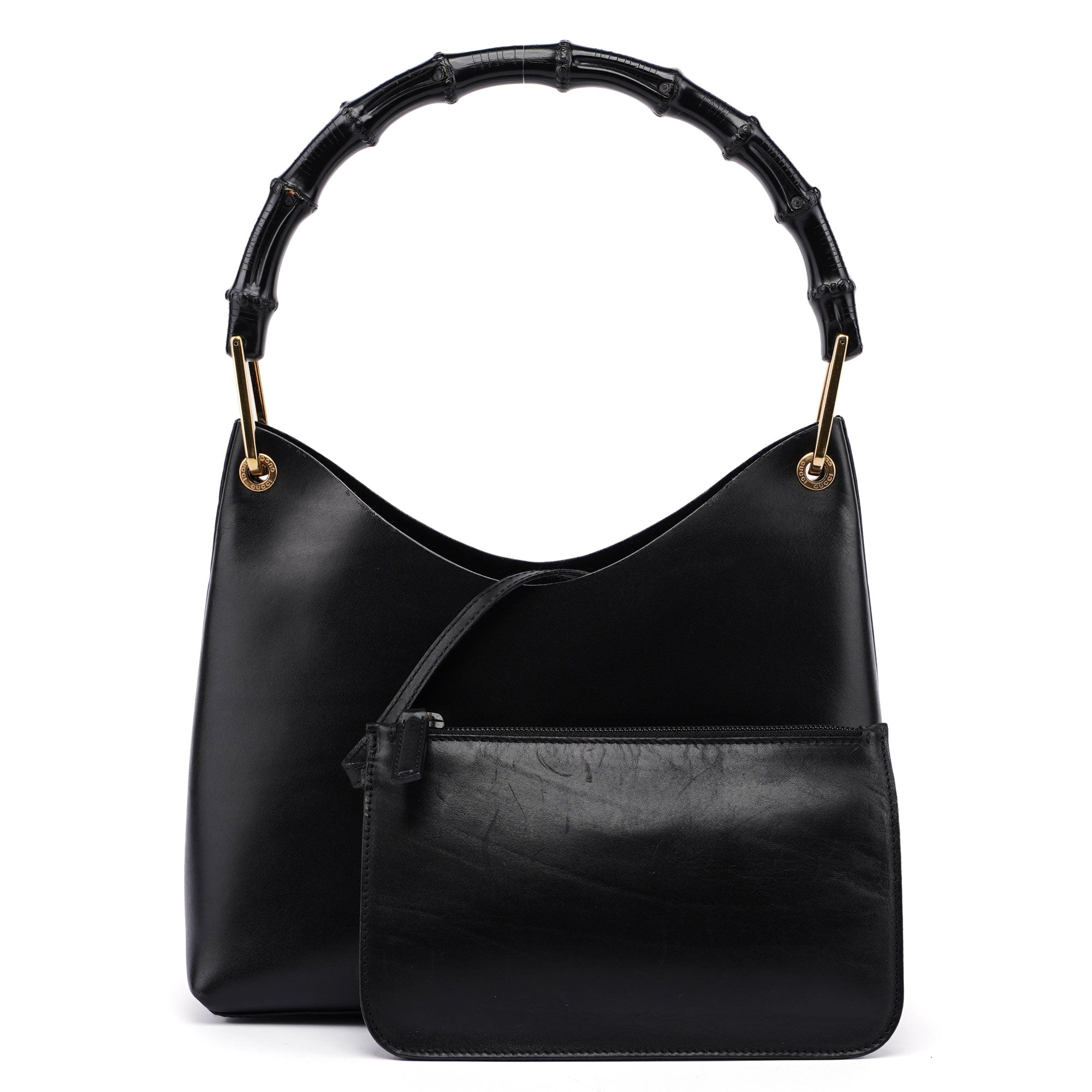 1990's Black Leather Bamboo Bag