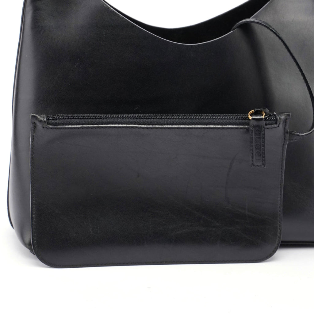 1990's Black Leather Bamboo Bag