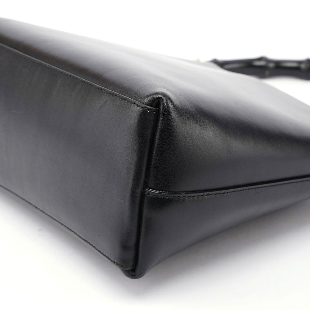 1990's Black Leather Bamboo Bag