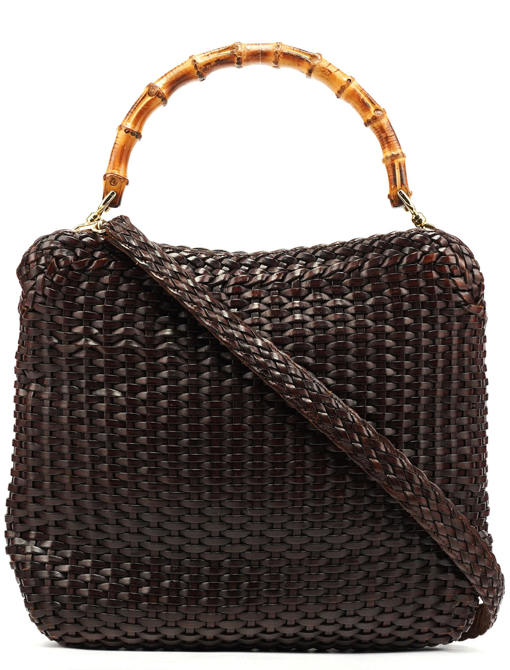 1996 Brown Woven Bamboo 2-Way Bag
