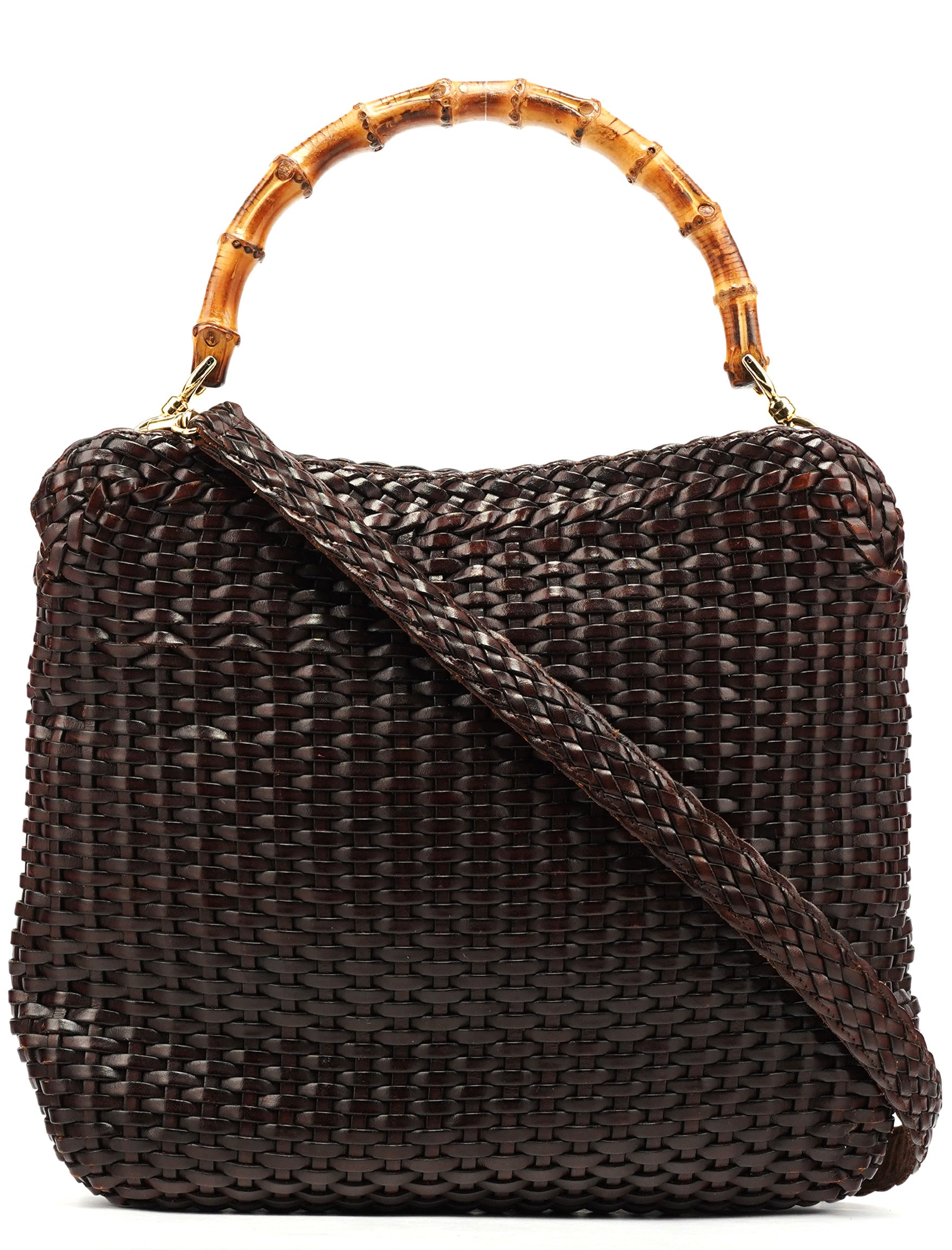 1996 Brown Woven Bamboo 2-Way Bag
