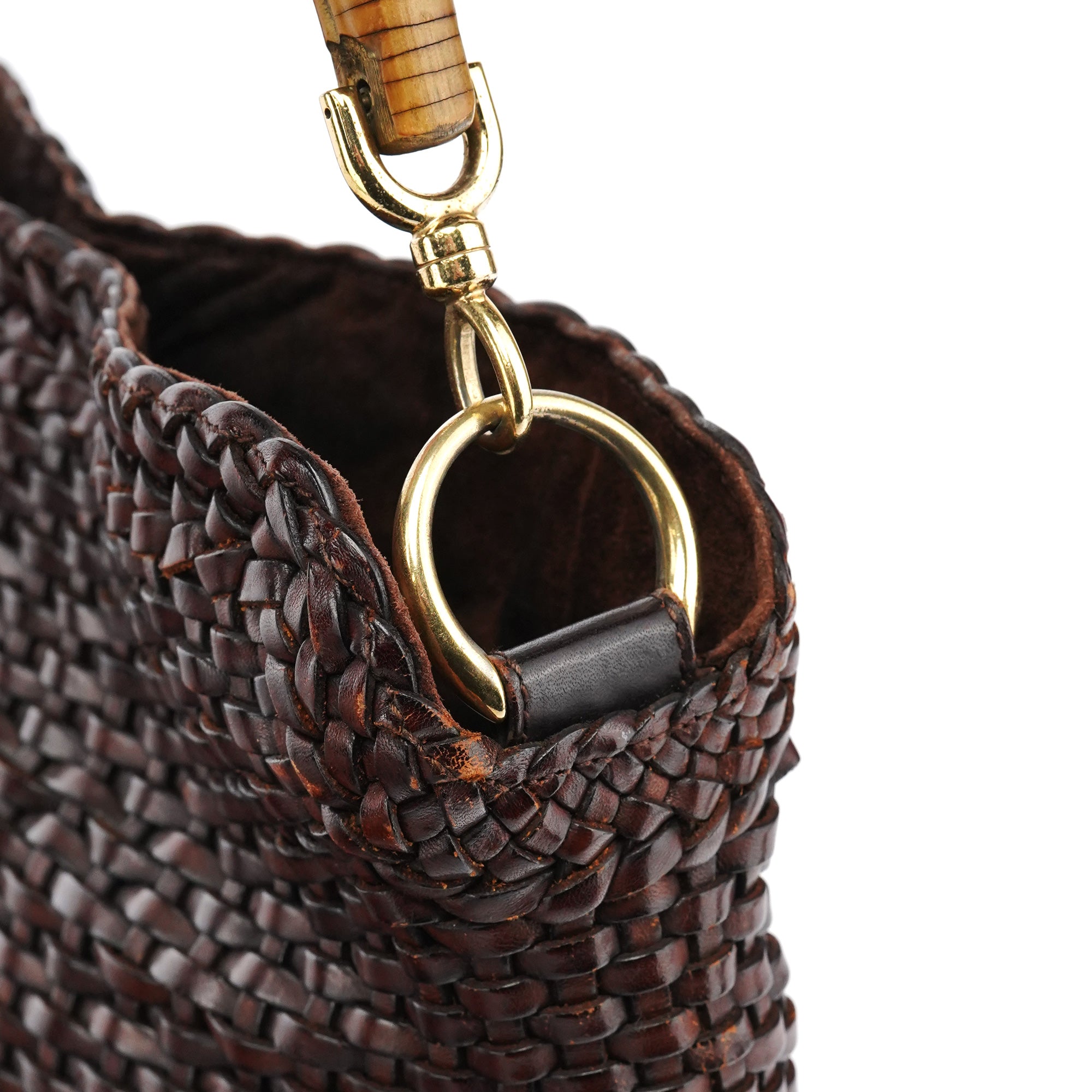 1996 Brown Woven Bamboo 2-Way Bag