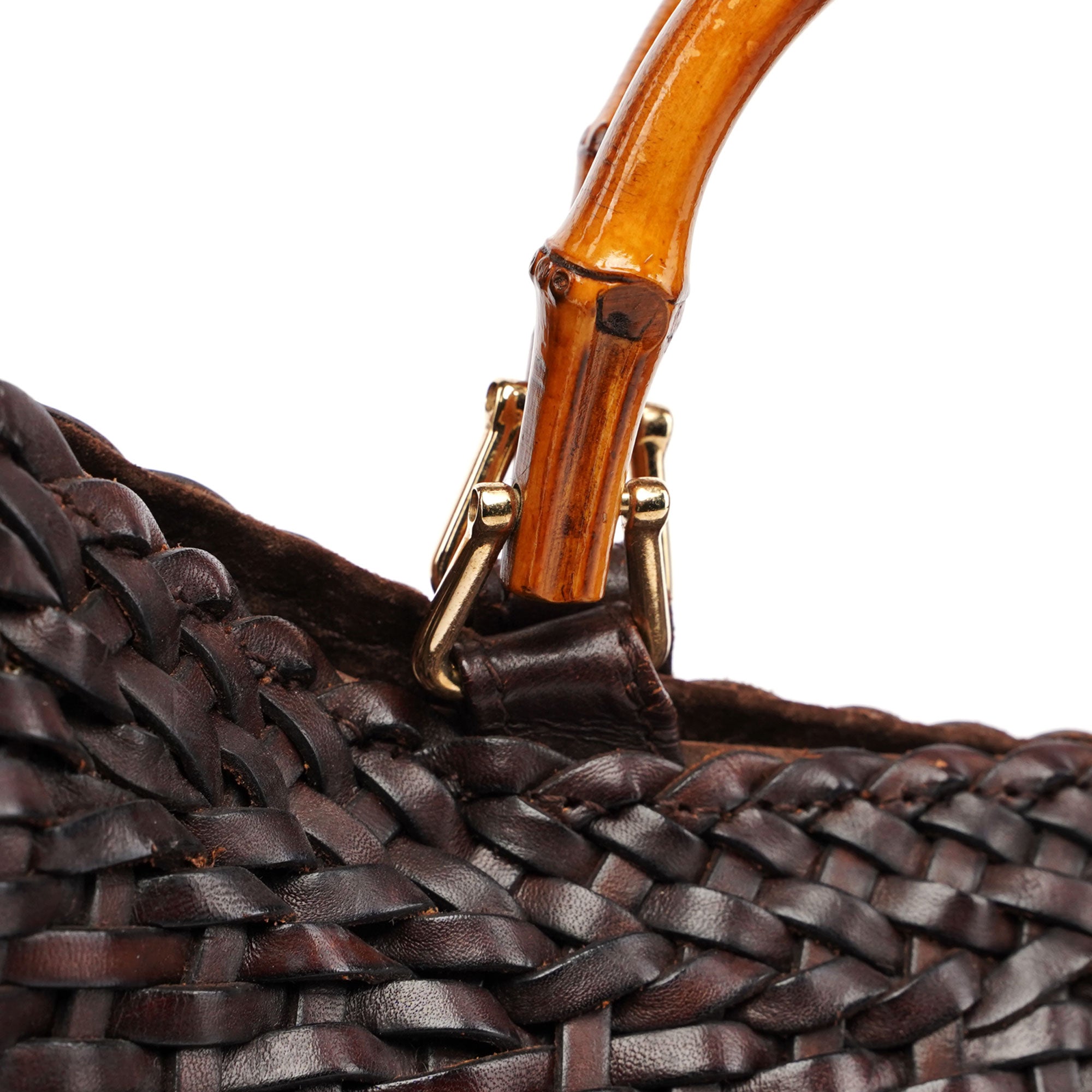 1996 Brown Woven Bamboo 2-Way Bag