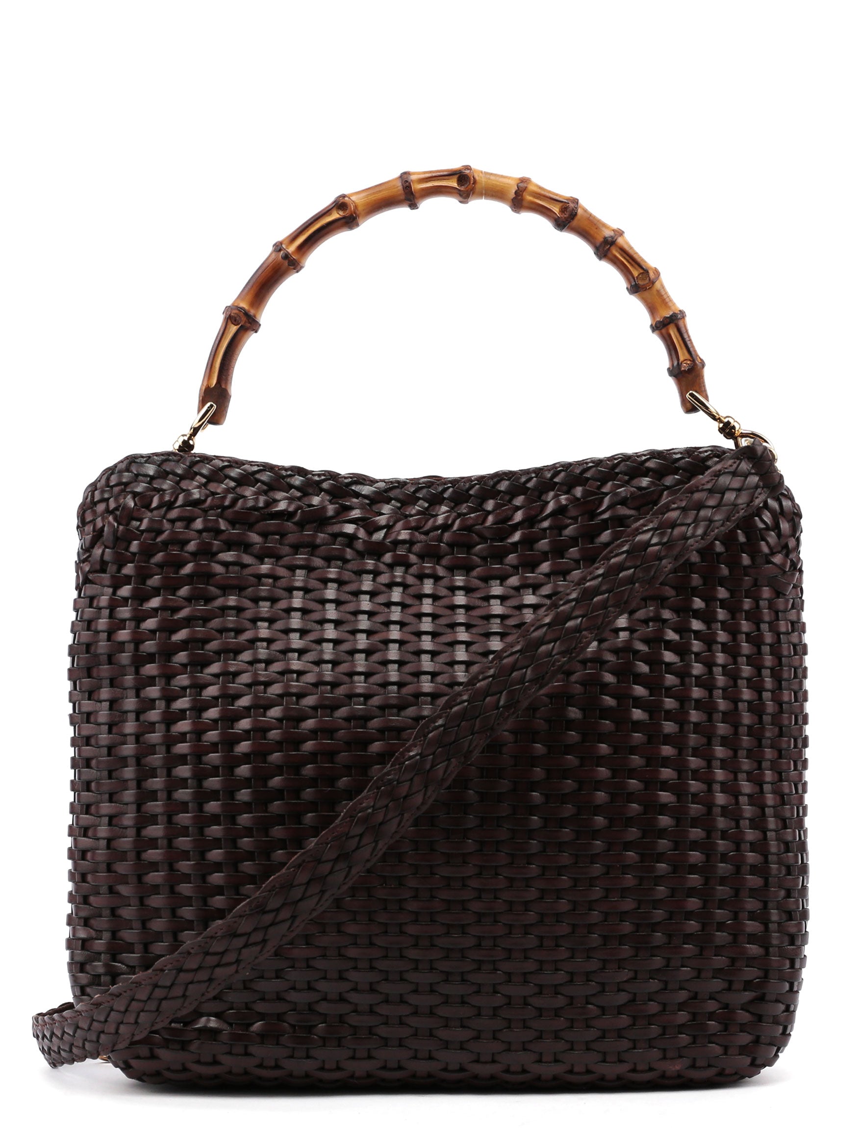1996 Brown Woven Bamboo 2-Way Bag