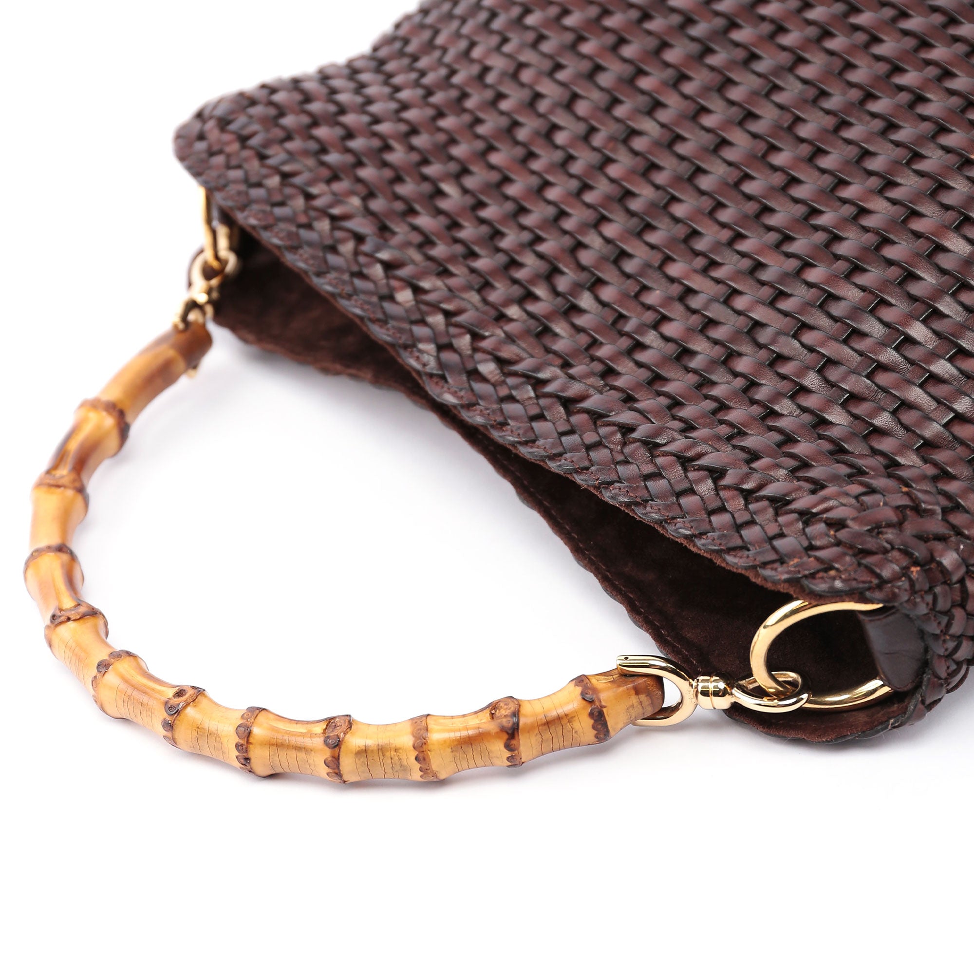 1996 Brown Woven Bamboo 2-Way Bag