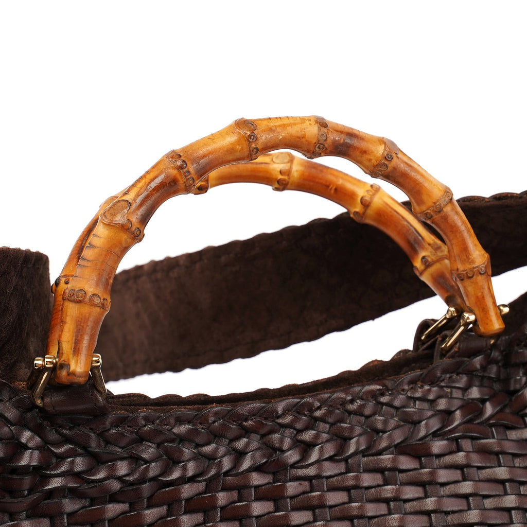 1996 Brown Woven Bamboo 2-Way Bag