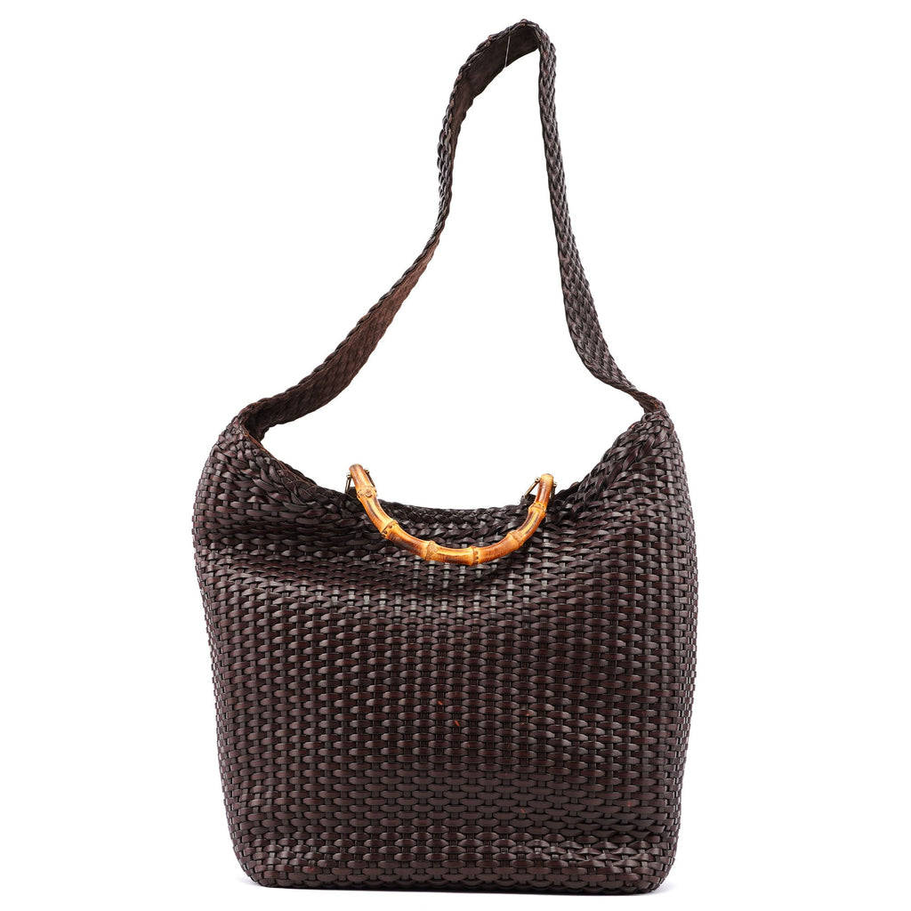 1996 Brown Woven Bamboo 2-Way Bag