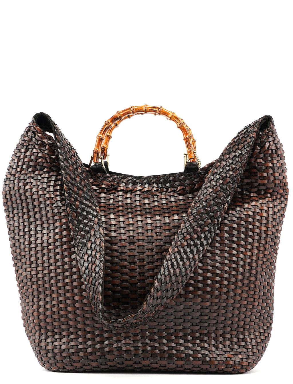 1996 Brown Woven Bamboo 2-Way Bag