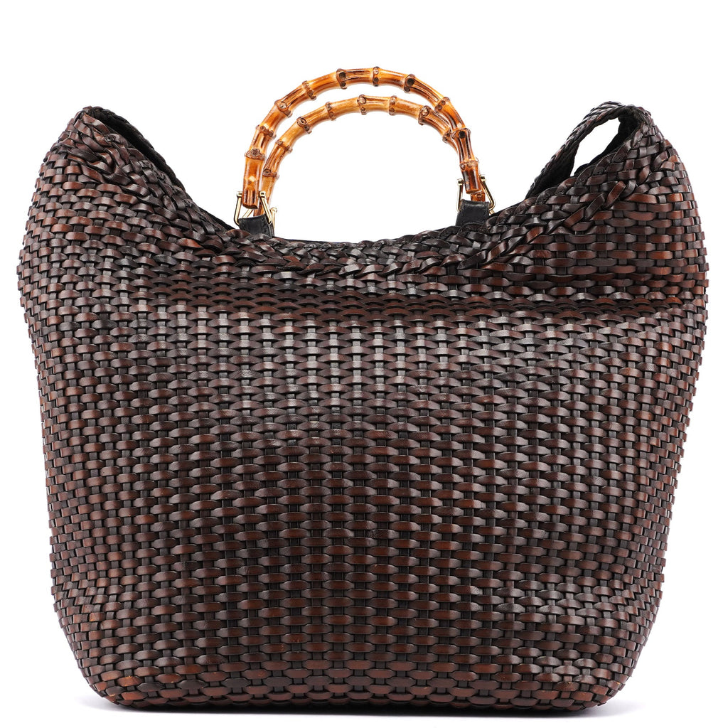 1996 Brown Woven Bamboo 2-Way Bag