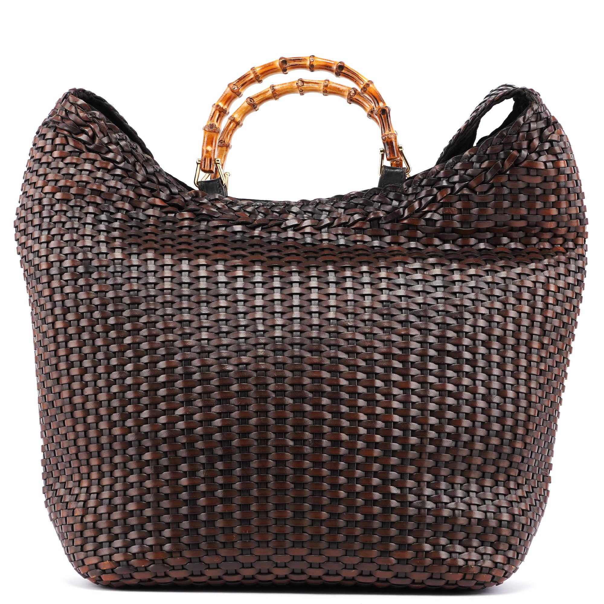 1996 Brown Woven Bamboo 2-Way Bag