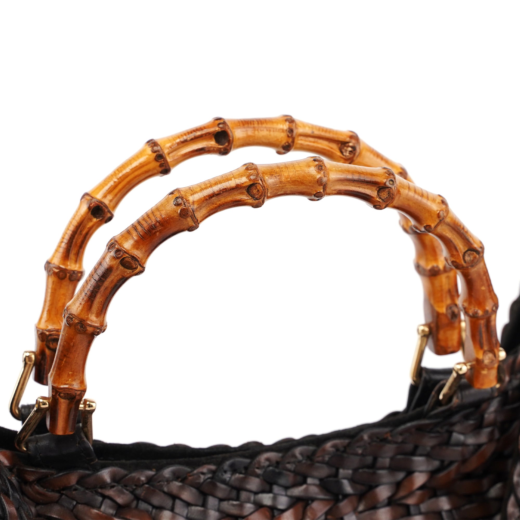 1996 Brown Woven Bamboo 2-Way Bag