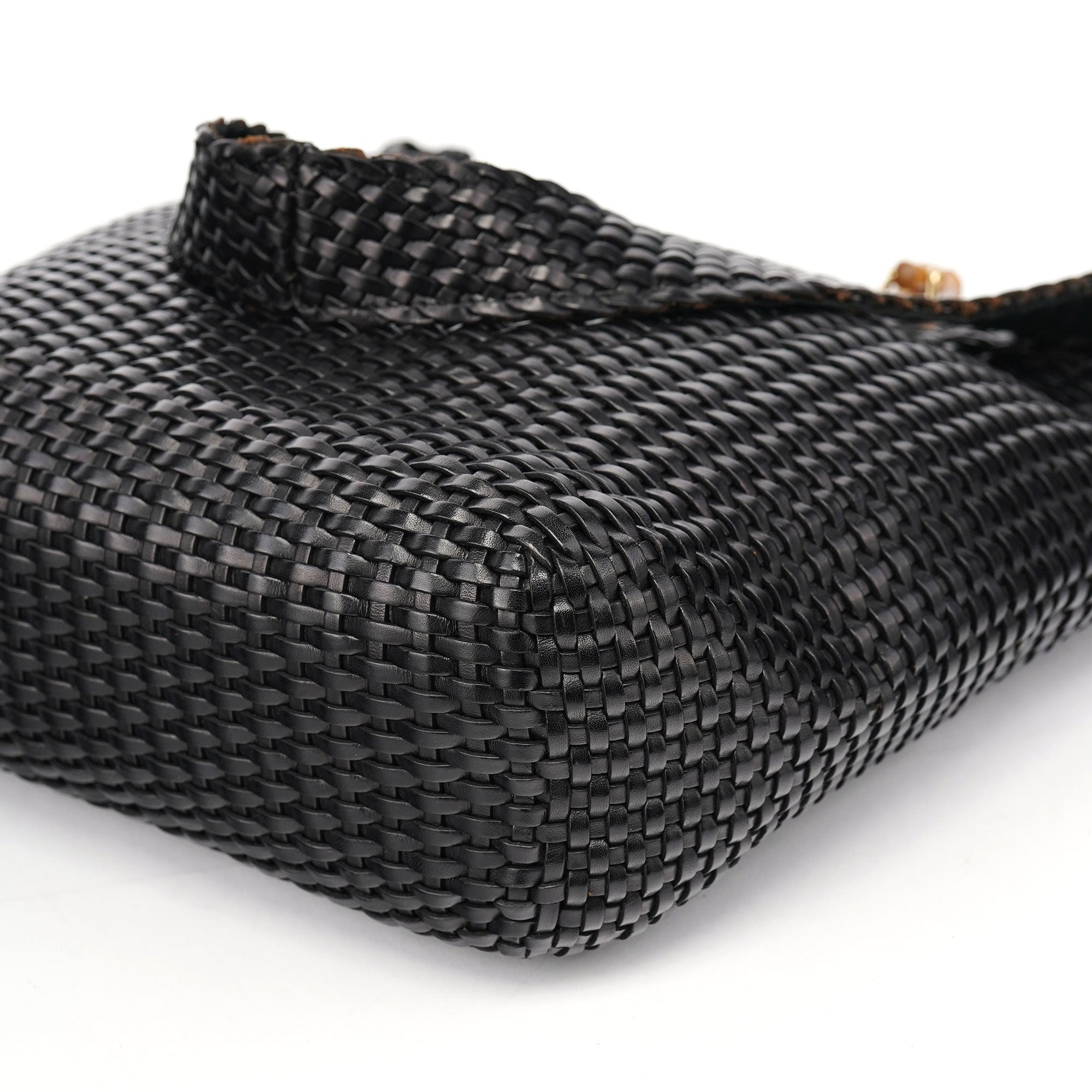 1996 Brown Woven Bamboo 2-Way Shoulder Bag