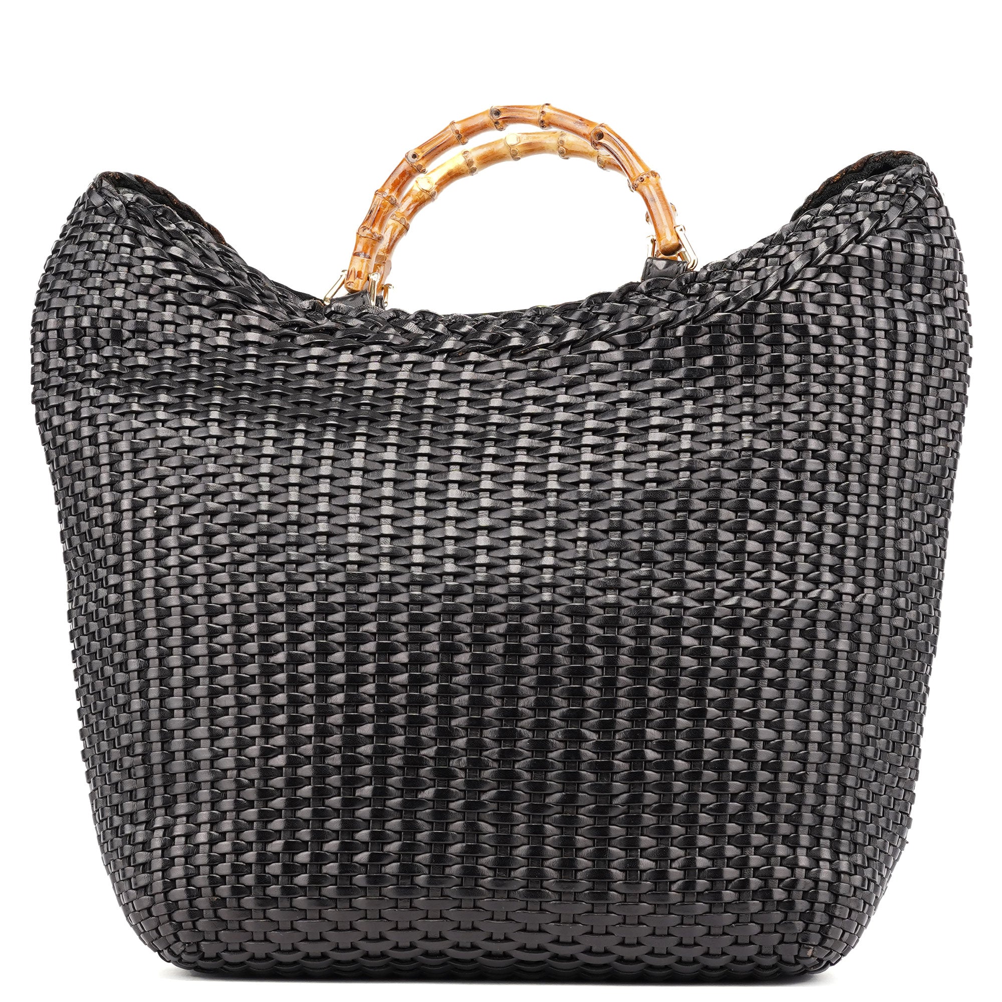 1996 Brown Woven Bamboo 2-Way Shoulder Bag