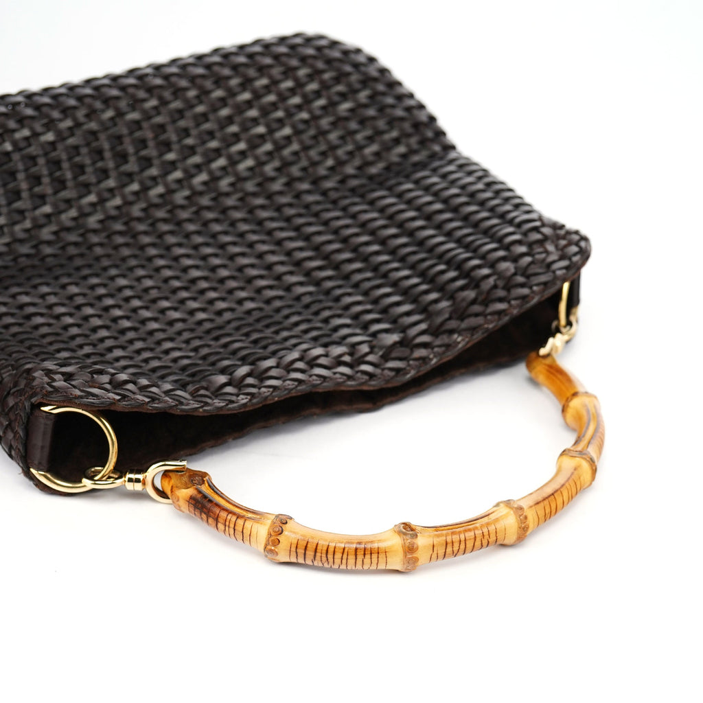 1996 Brown Woven Bamboo 2-Way Shoulder Bag