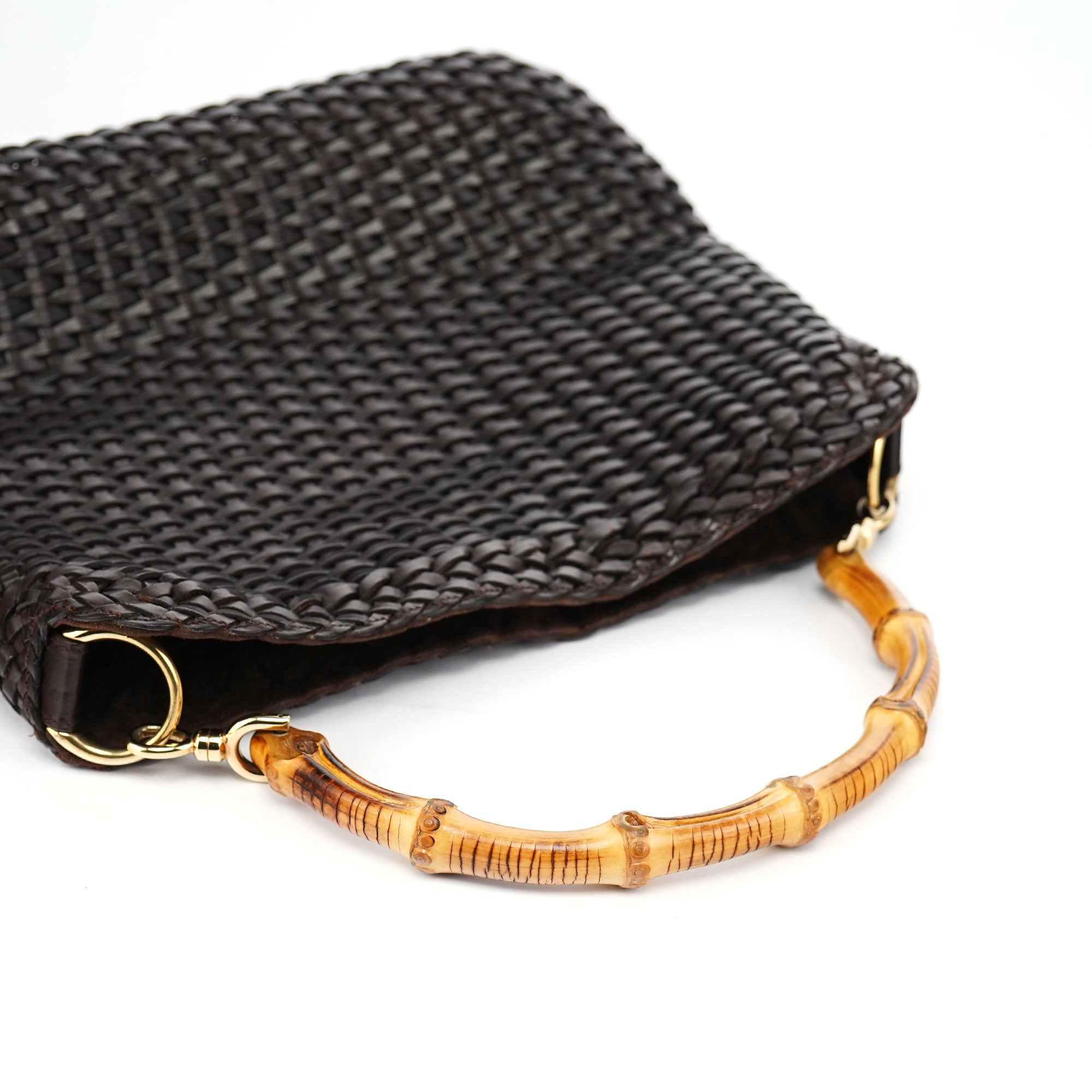 1996 Brown Woven Bamboo 2-Way Shoulder Bag