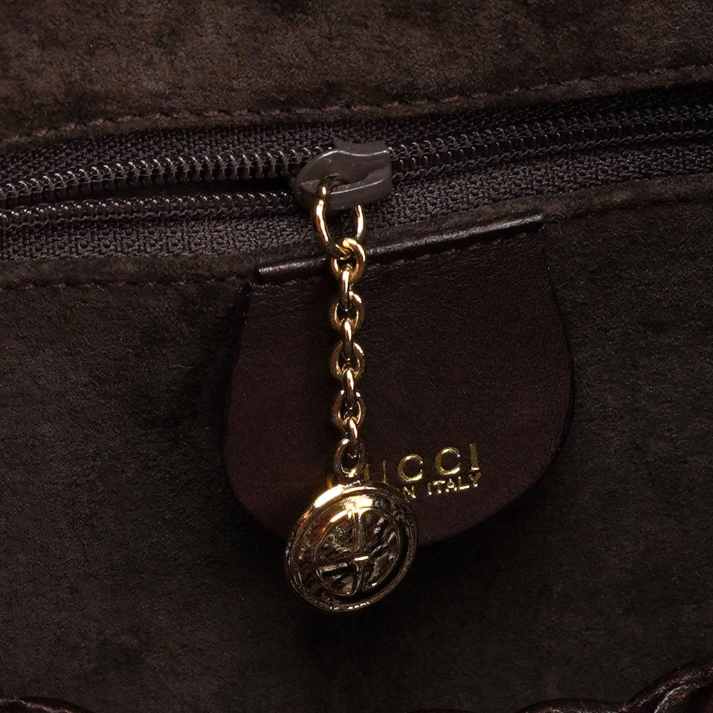 1996 Brown Woven Bamboo 2-Way Shoulder Bag