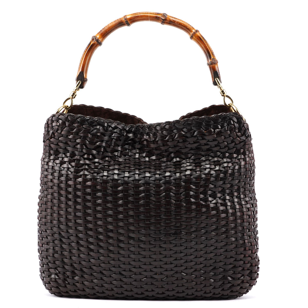 1996 Brown Woven Bamboo 2-Way Shoulder Bag