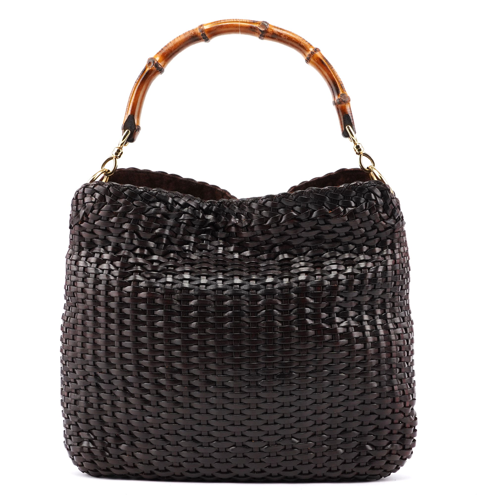 1996 Brown Woven Bamboo 2-Way Shoulder Bag
