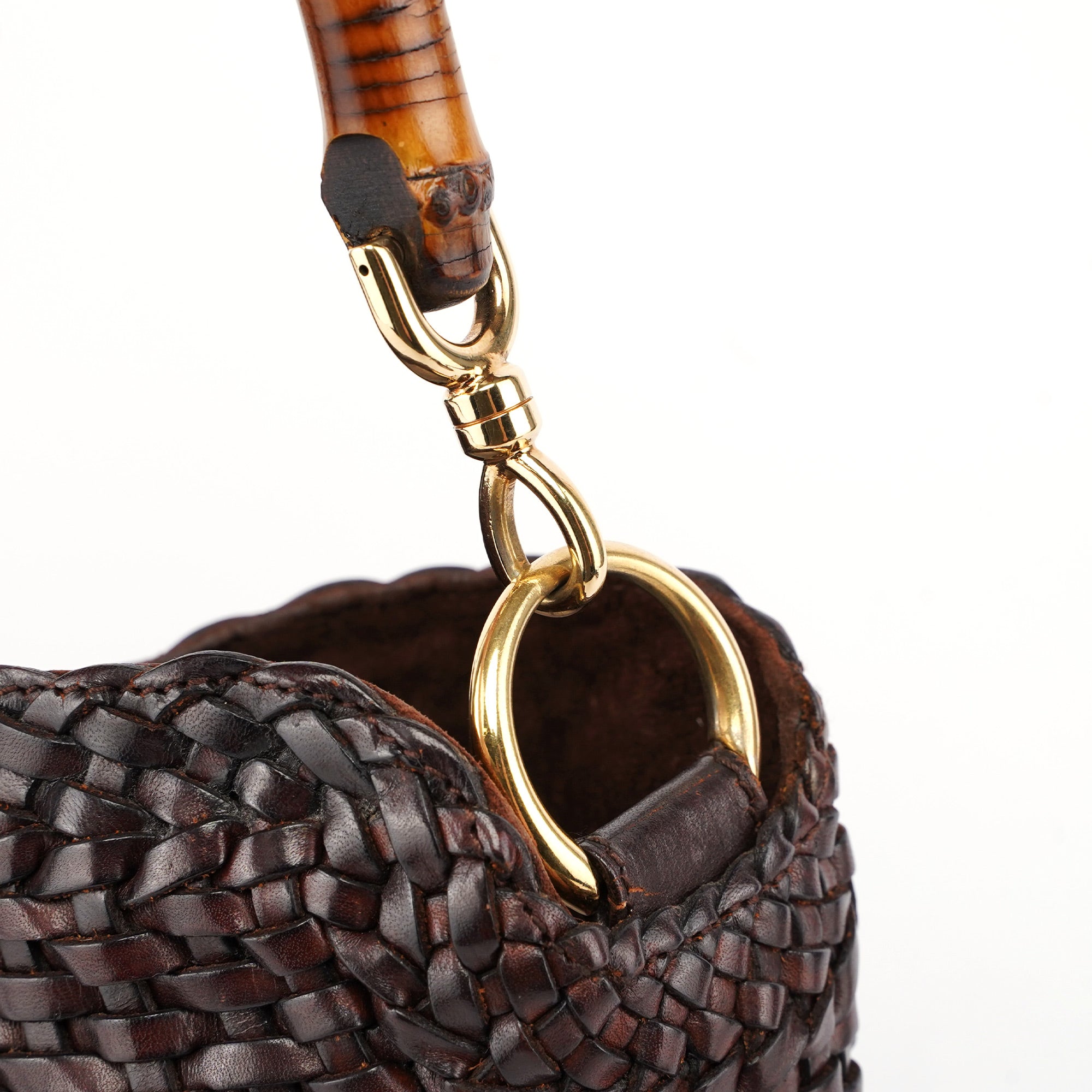 1996 Brown Woven Bamboo 2-Way Shoulder Bag
