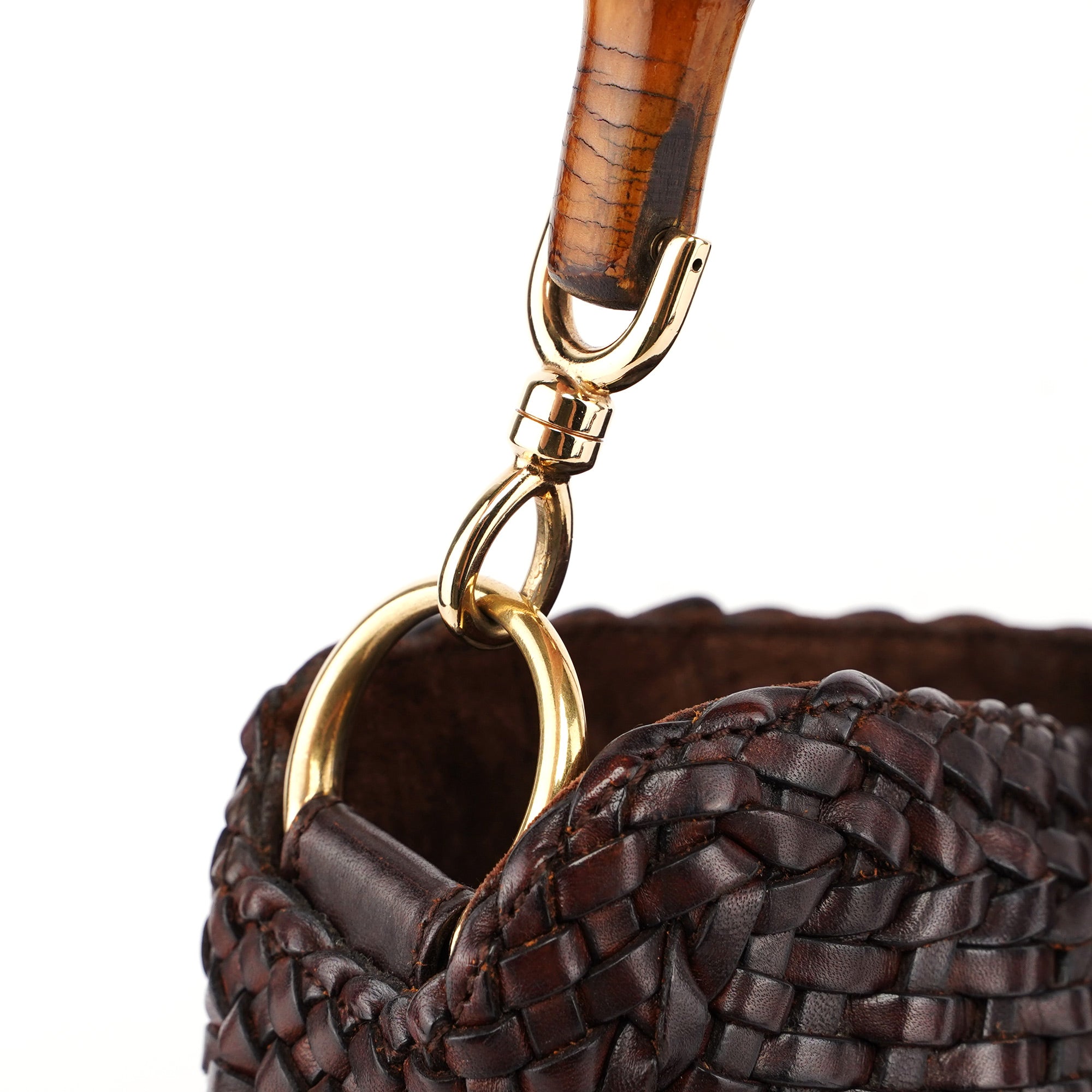 1996 Brown Woven Bamboo 2-Way Shoulder Bag