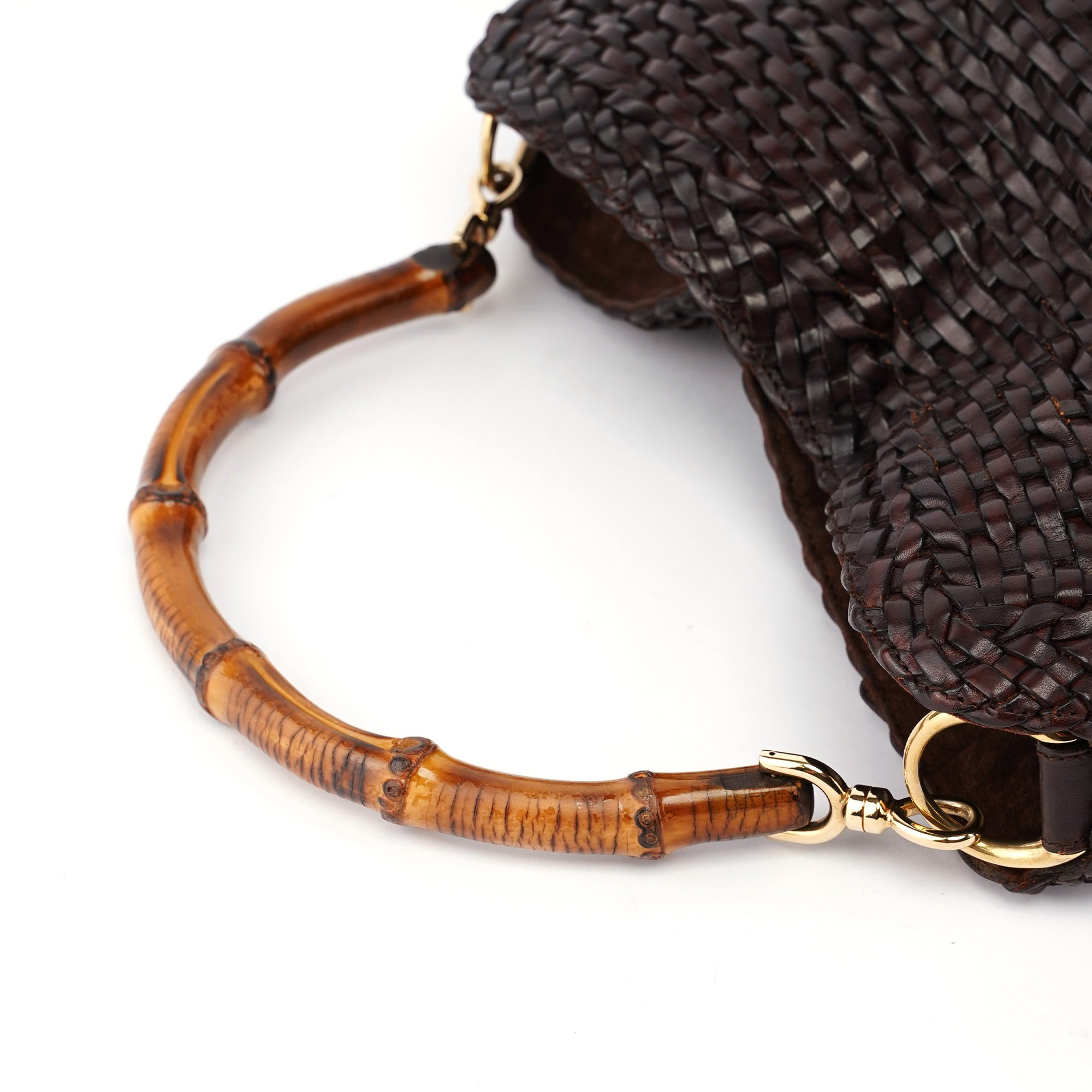 1996 Brown Woven Bamboo 2-Way Shoulder Bag