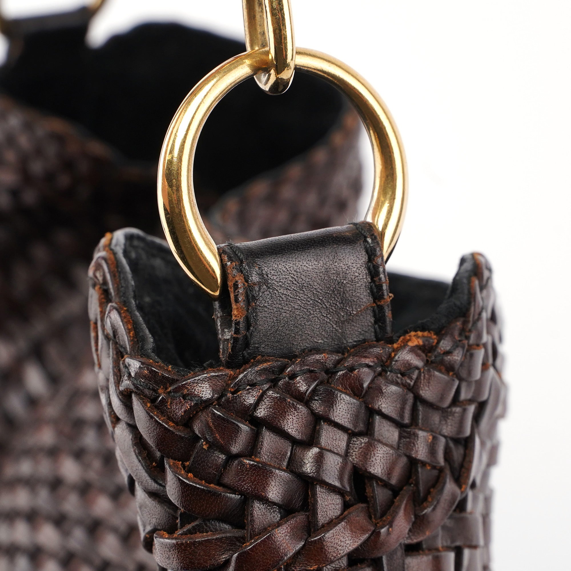 1996 Brown Woven Bamboo 2-Way Shoulder Bag