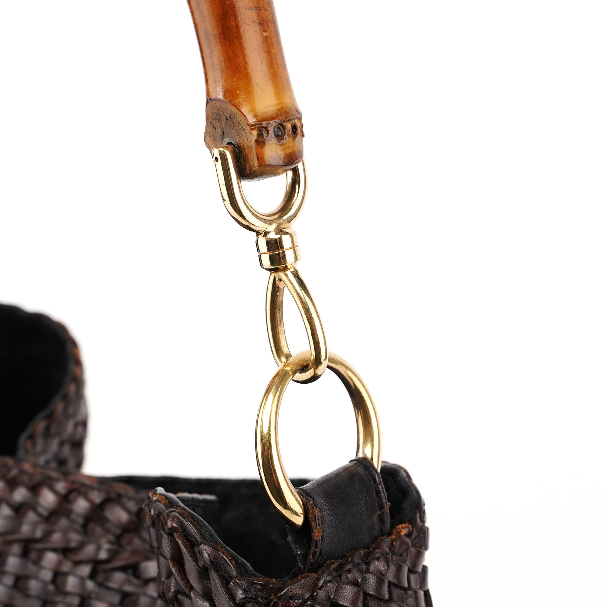 1996 Brown Woven Bamboo 2-Way Shoulder Bag