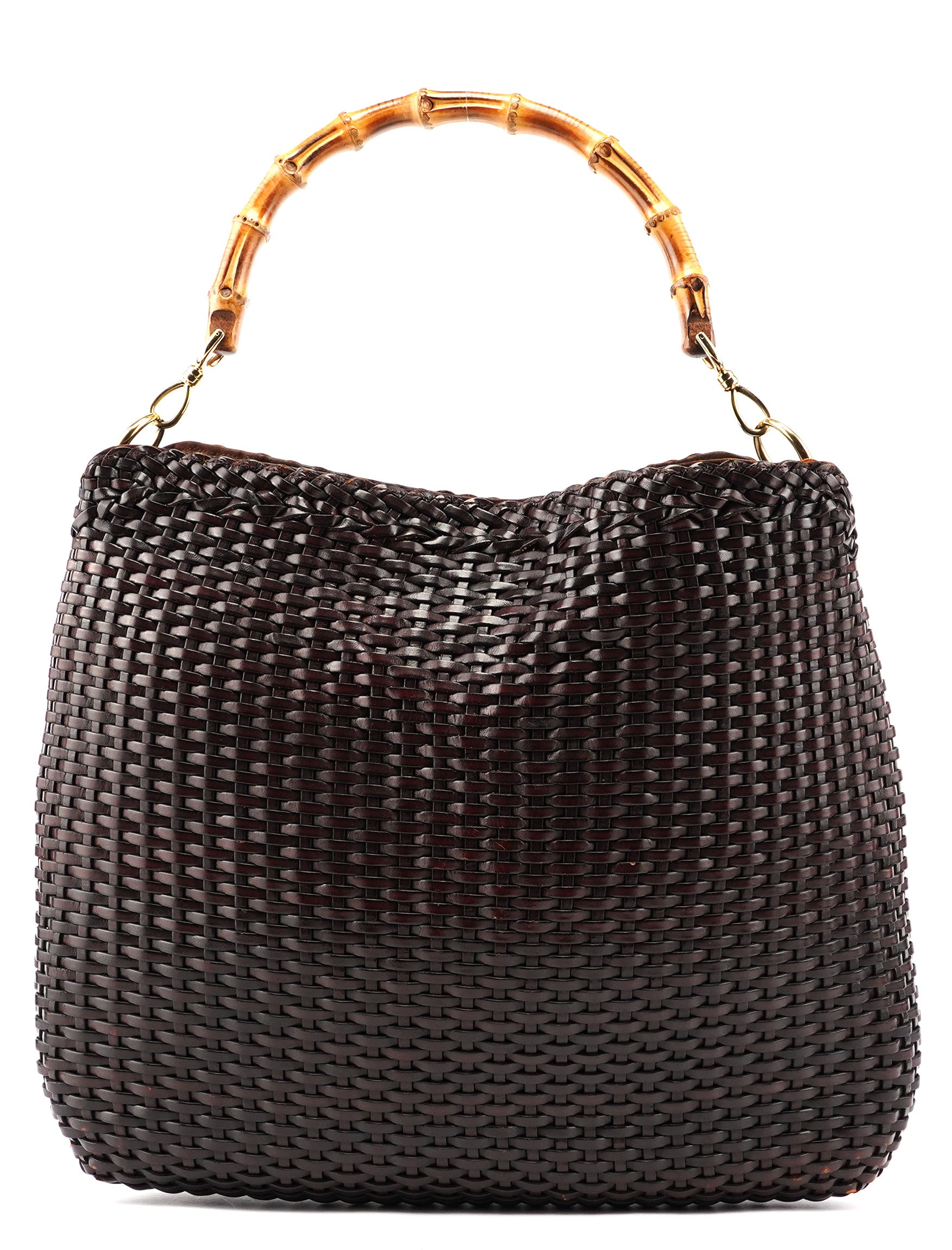 1996 Brown Woven Bamboo 2-Way Shoulder Bag