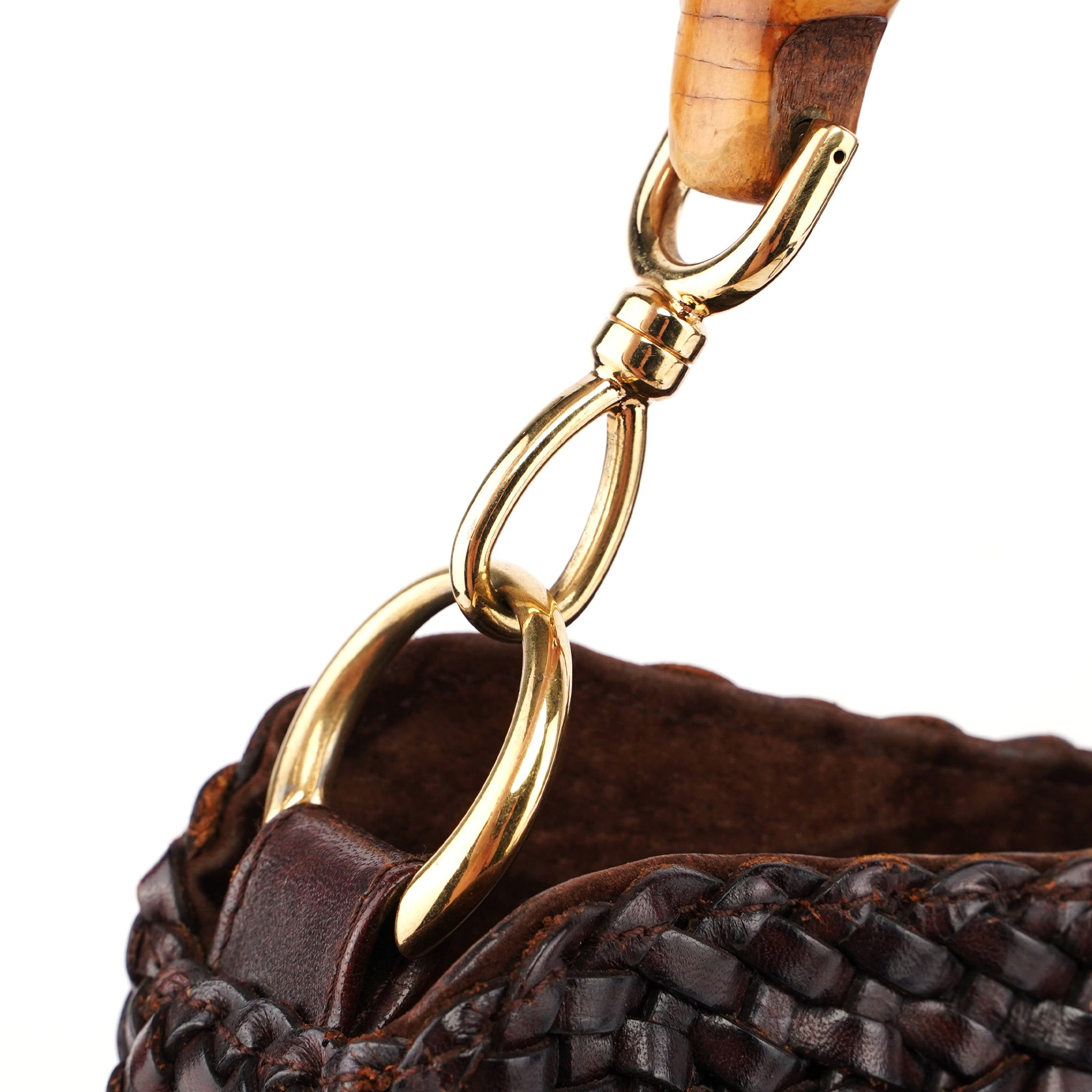 1996 Brown Woven Bamboo 2-Way Shoulder Bag