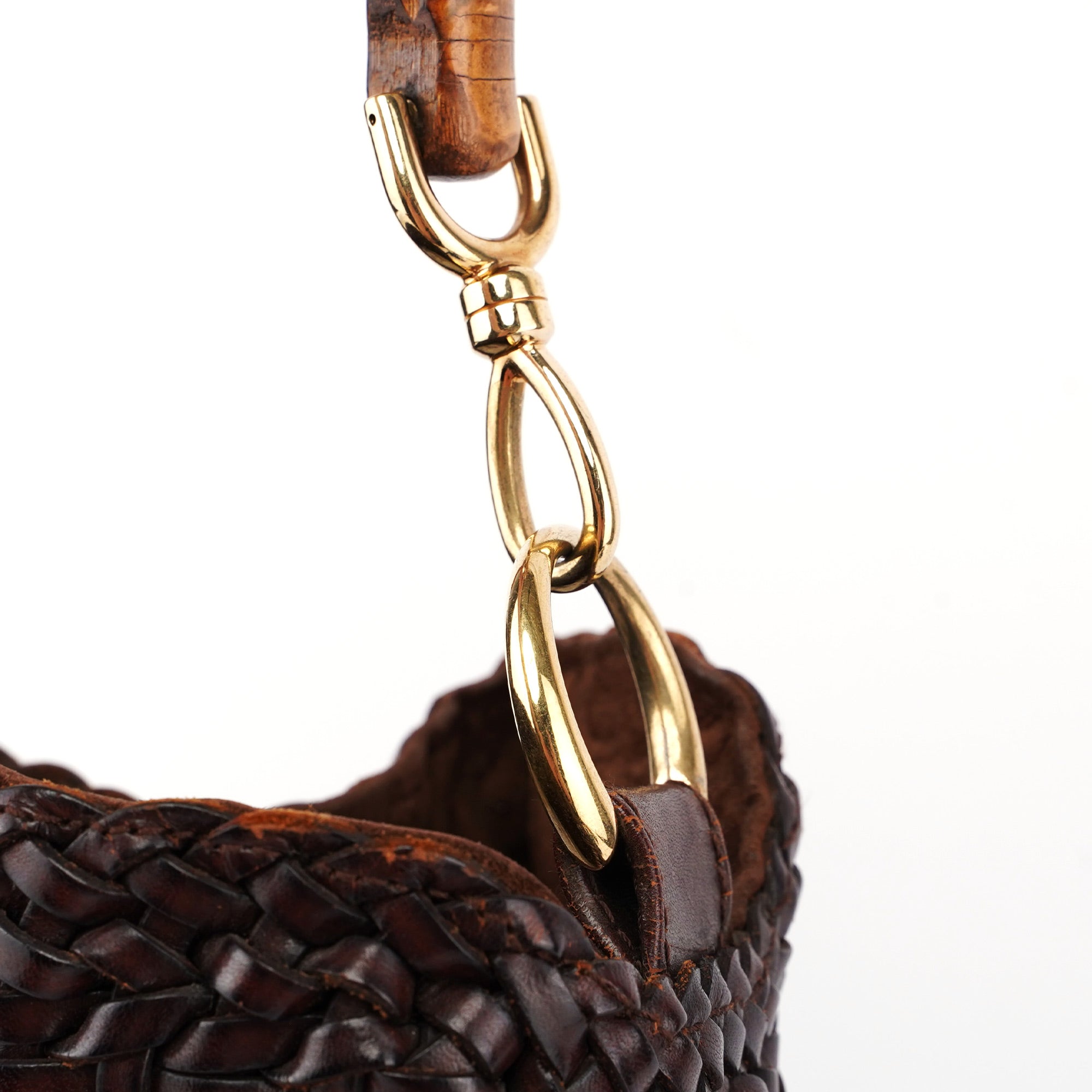 1996 Brown Woven Bamboo 2-Way Shoulder Bag