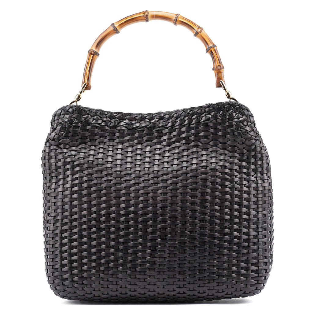 1996 Brown Woven Bamboo 2-Way Shoulder Bag