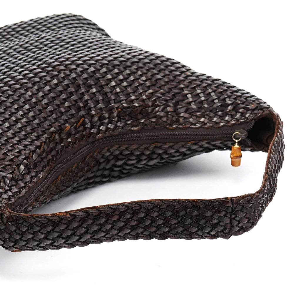 1996 Brown Woven Bamboo Shoulder Bag