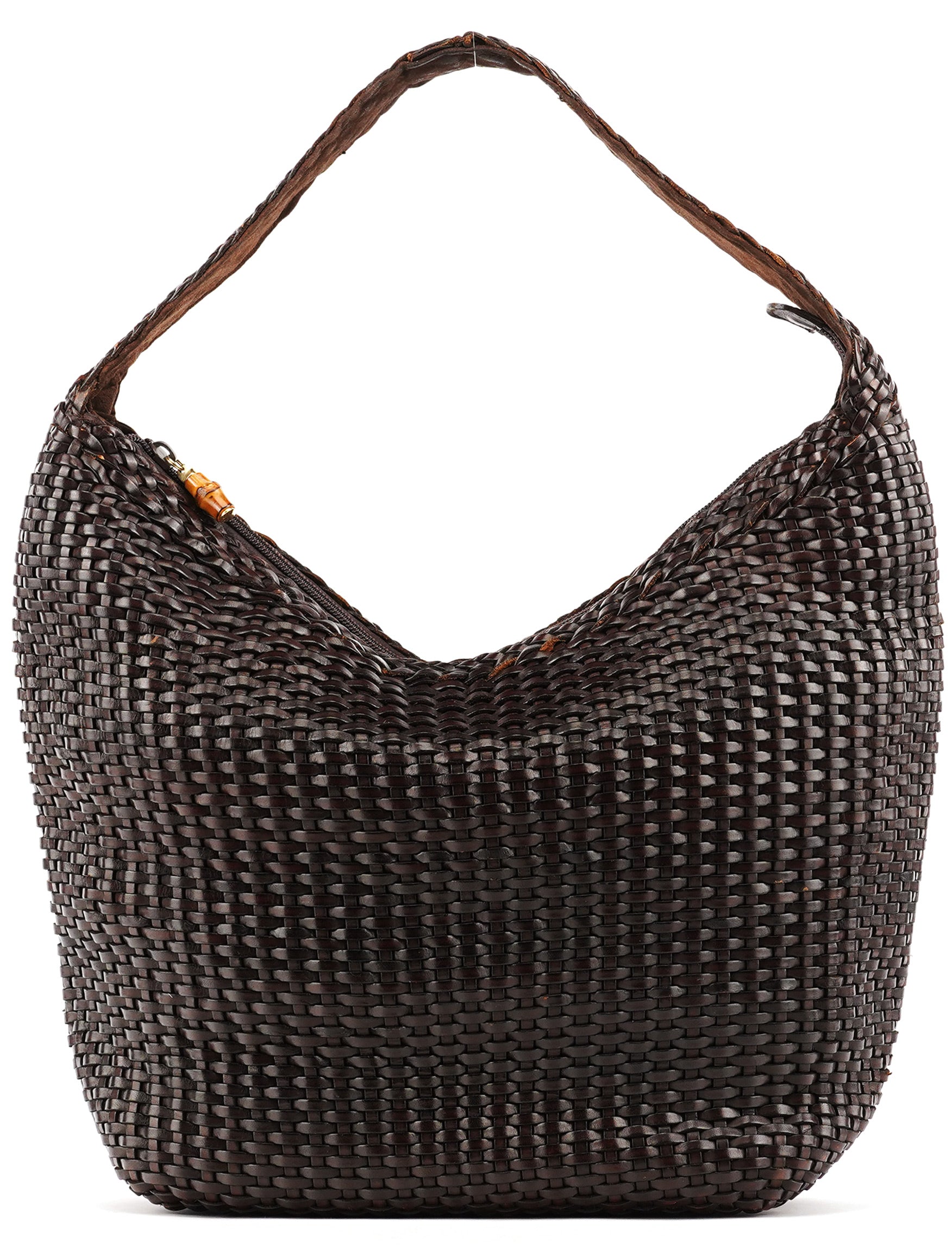 1996 Brown Woven Bamboo Shoulder Bag