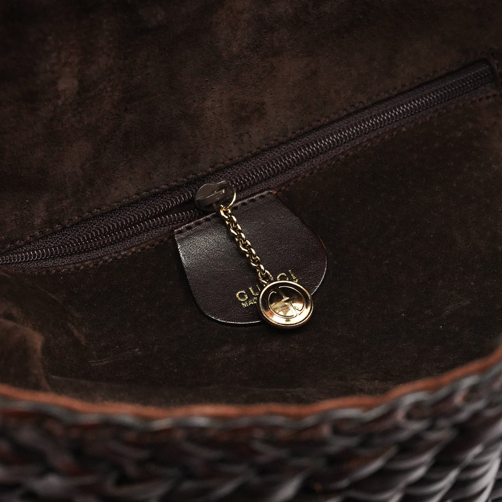 1996 Brown Woven Bamboo Shoulder Bag