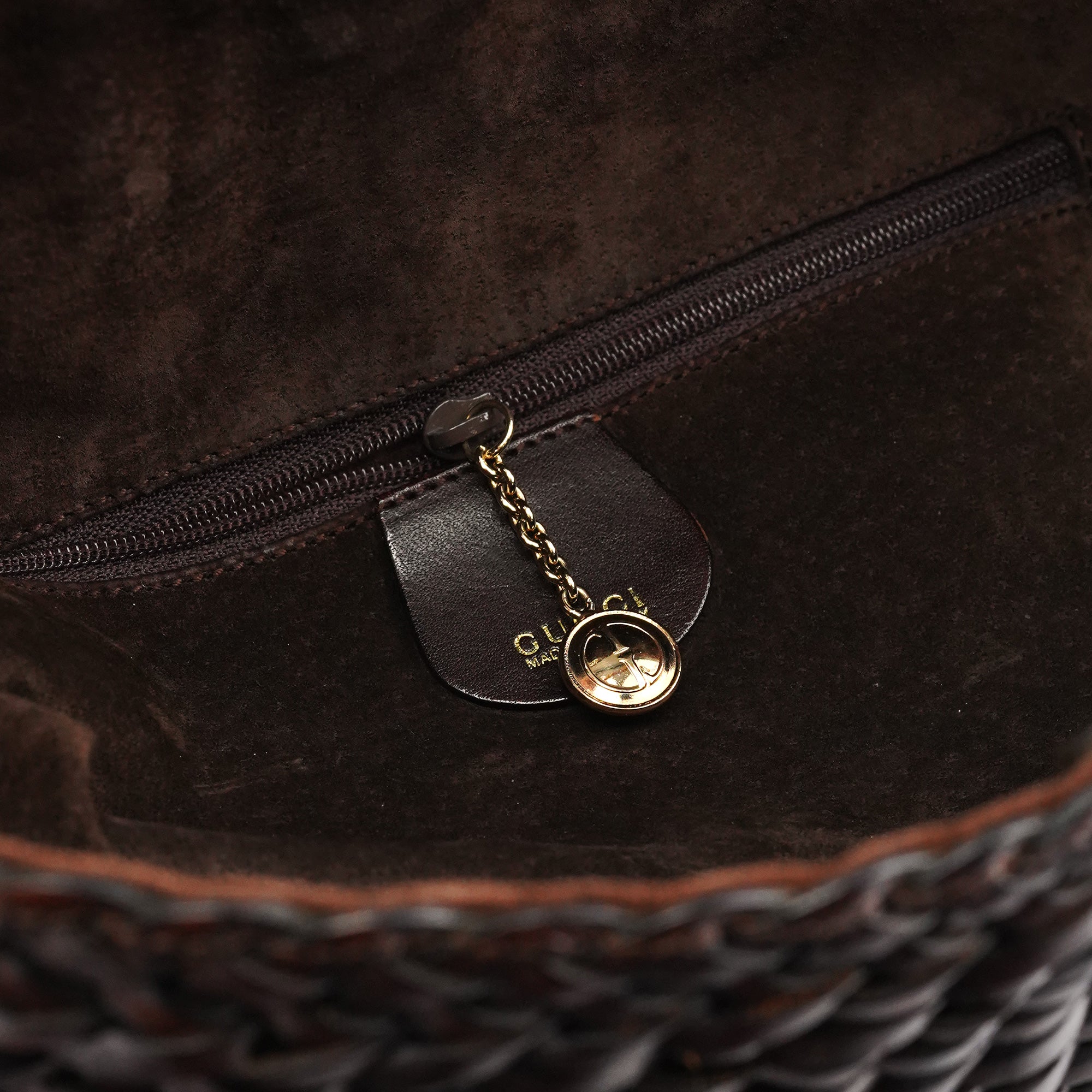 1996 Brown Woven Bamboo Shoulder Bag