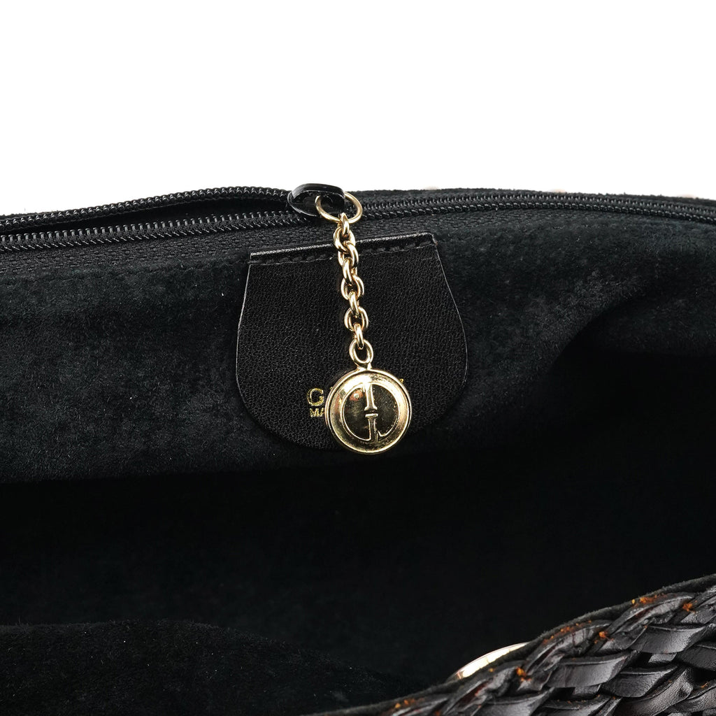 1996 Brown Woven Bamboo Shoulder Bag