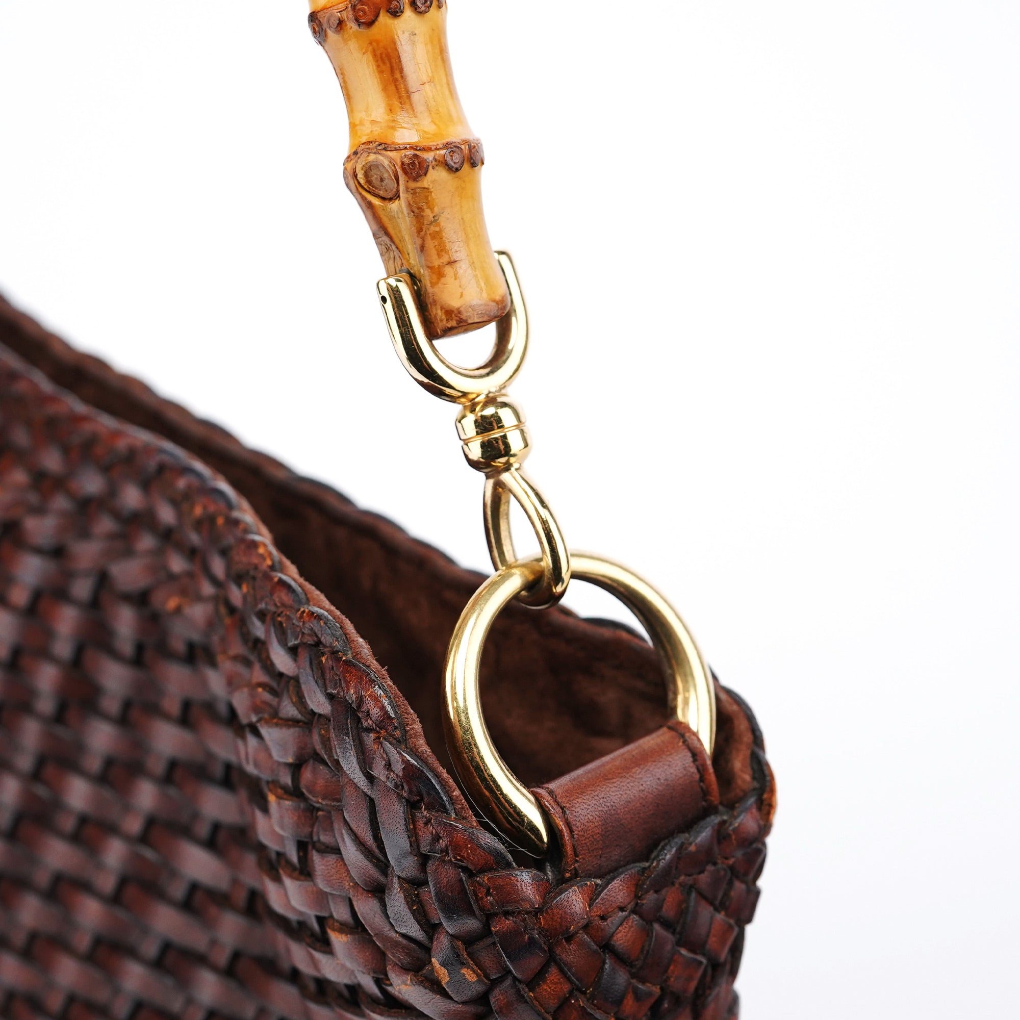 1996 Brown Woven Bamboo Shoulder Bag