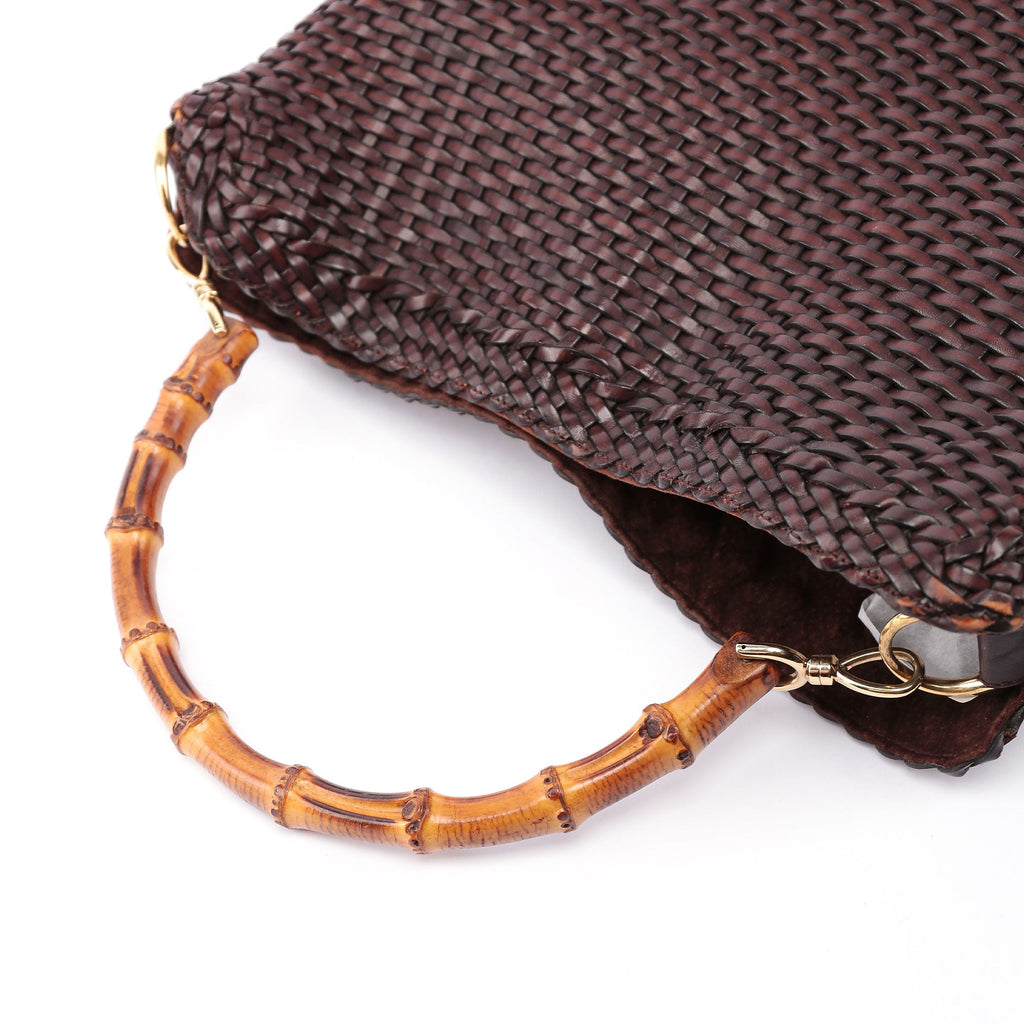 1996 Large Brown Woven Bamboo 2-Way Bag