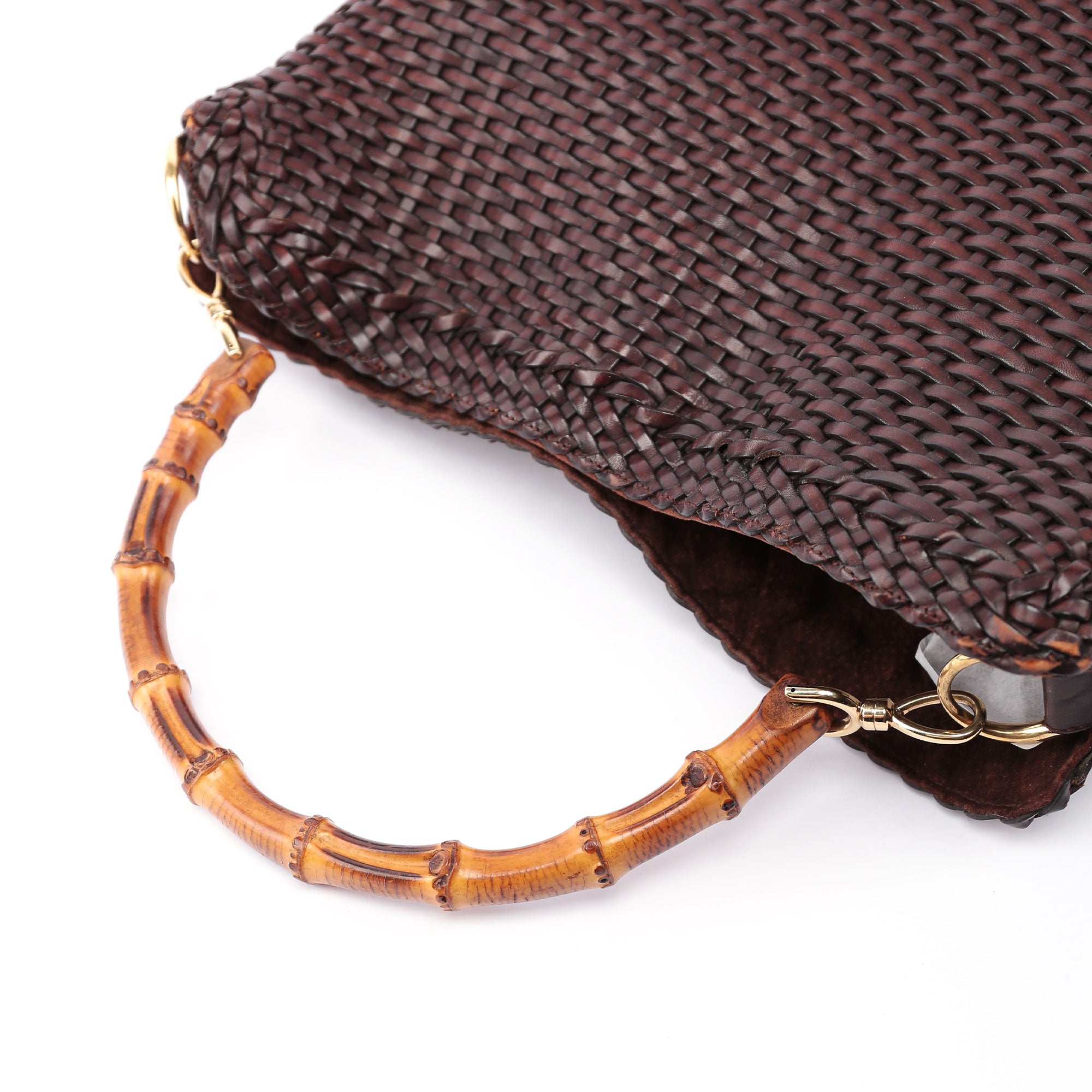 1996 Large Brown Woven Bamboo 2-Way Bag