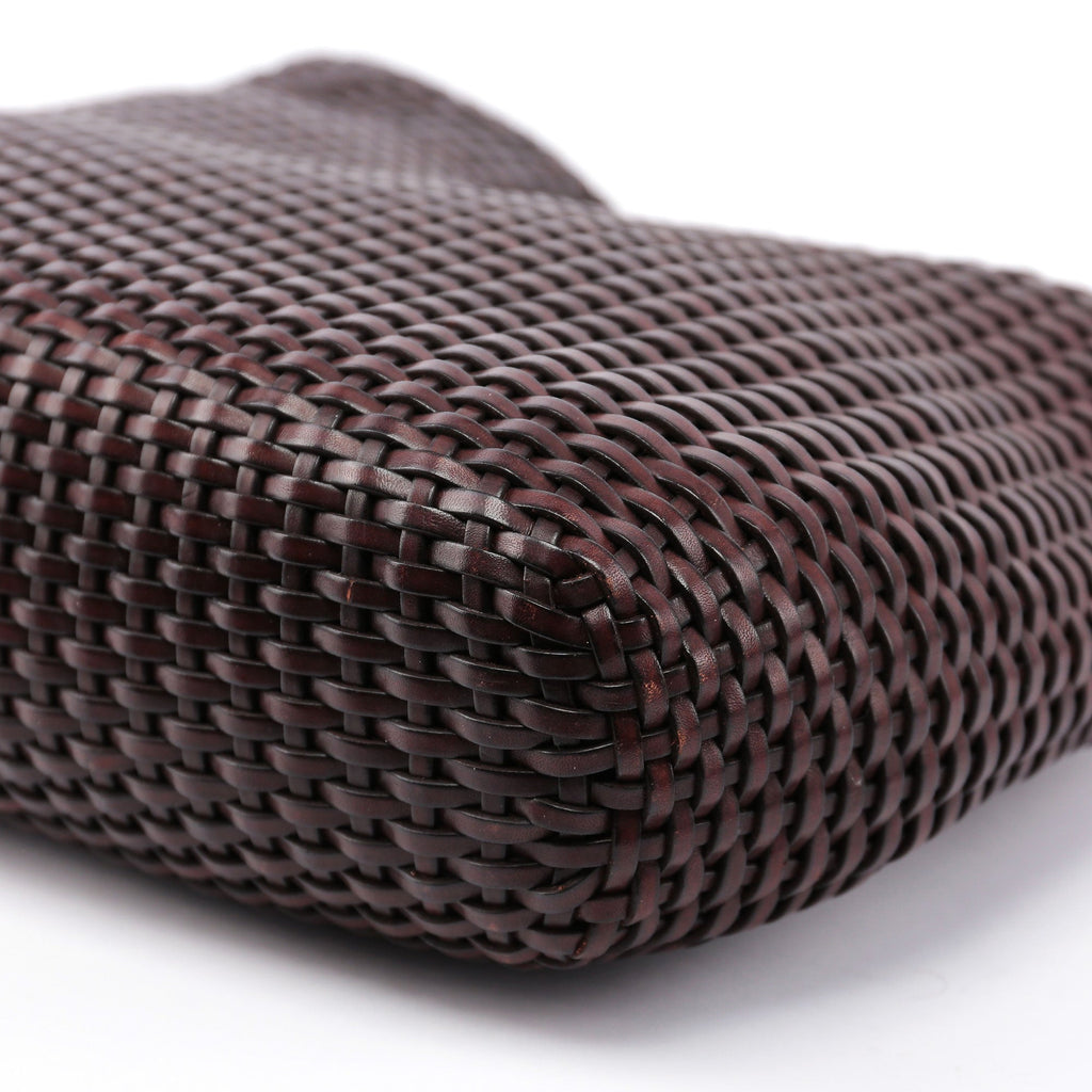 1996 Large Brown Woven Bamboo 2-Way Bag