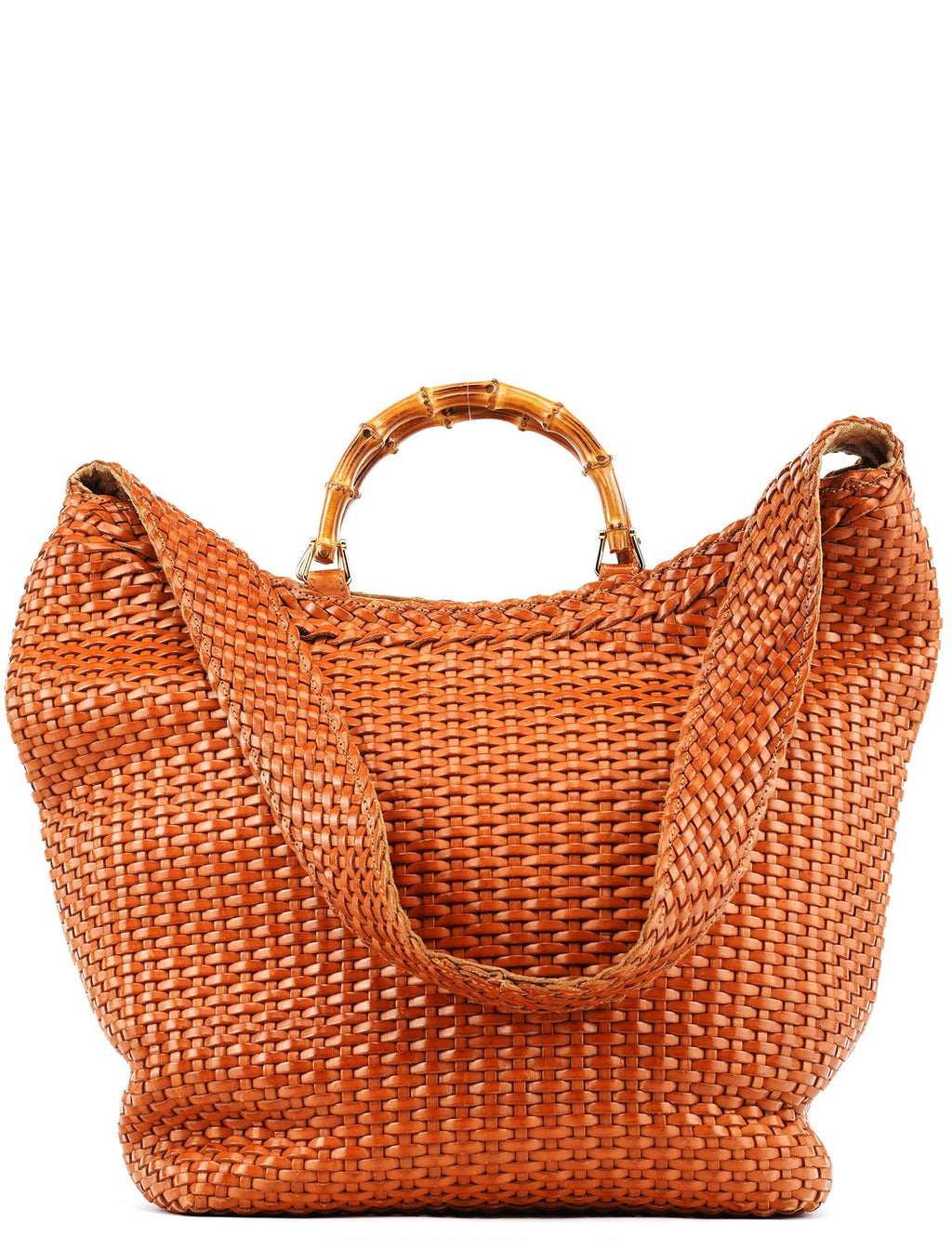 1996 Light Brown Leather Bamboo 2-Way Bag