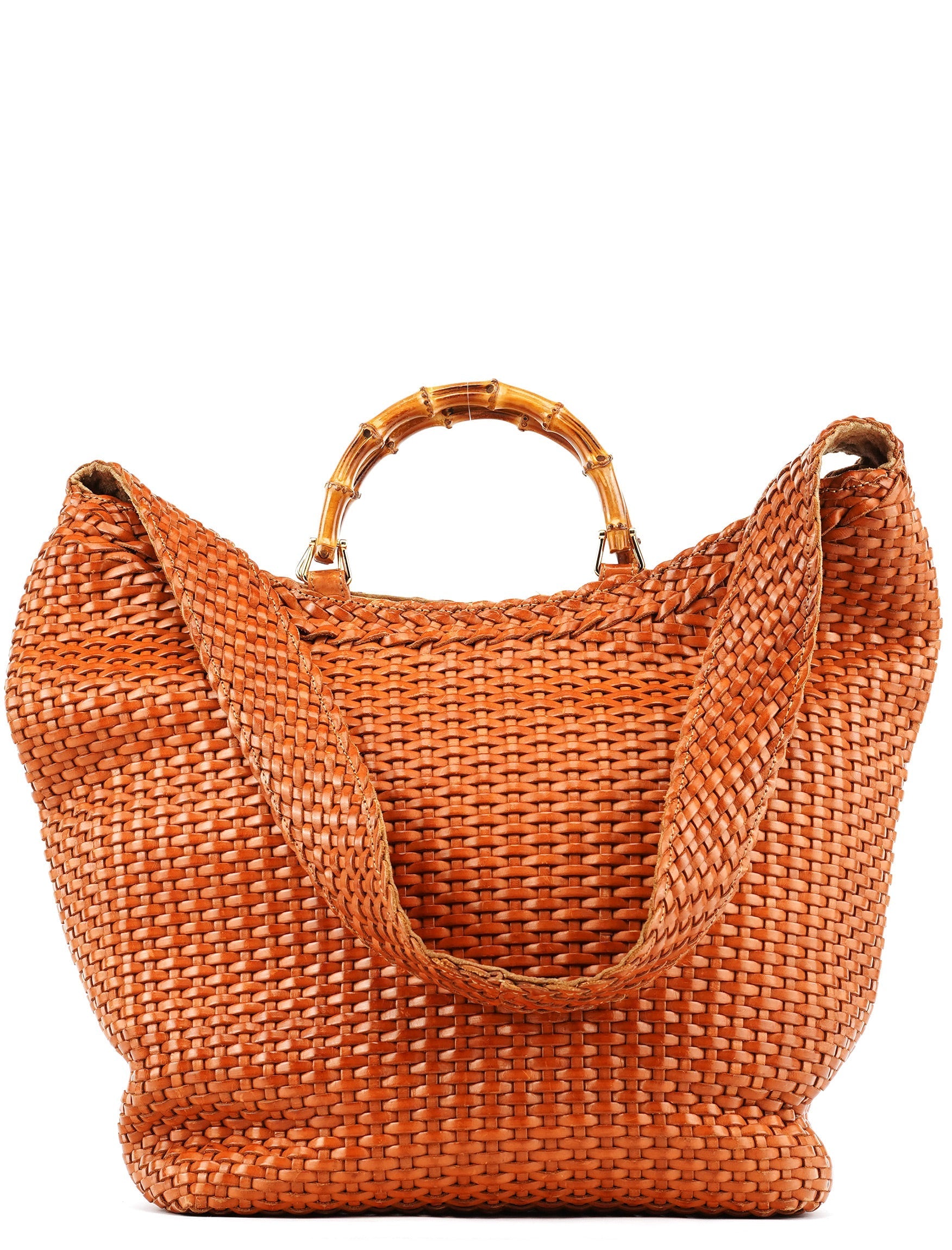 1996 Light Brown Leather Bamboo 2-Way Bag