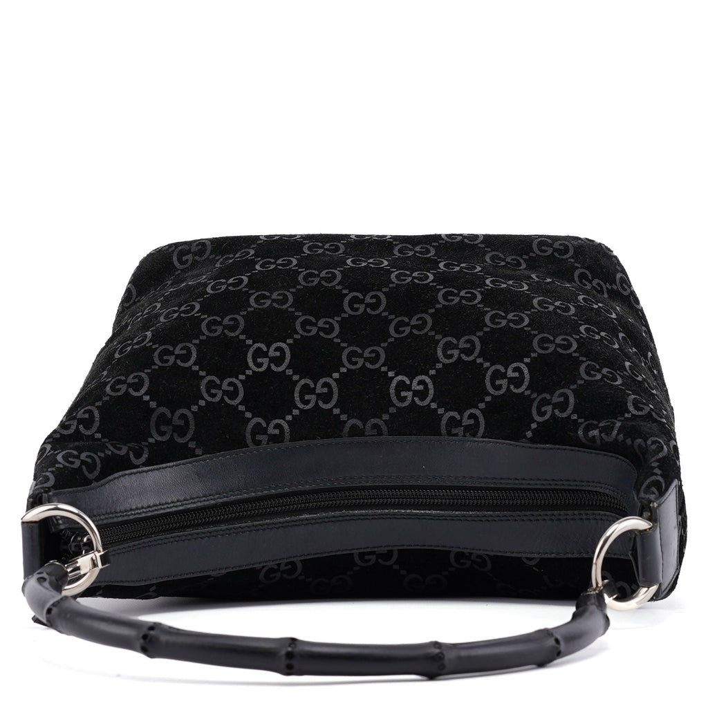 1997 Black GG Suede Bamboo Shoulder Bag