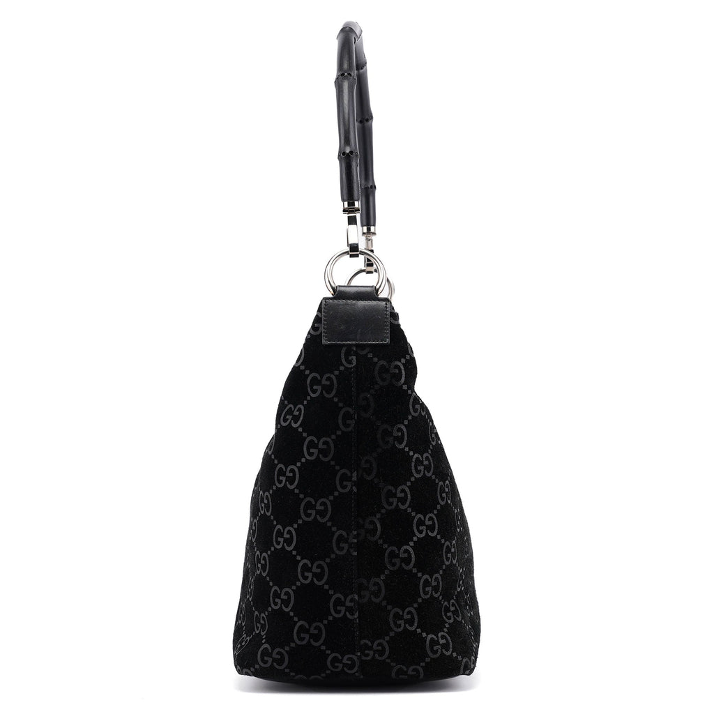 1997 Black GG Suede Bamboo Shoulder Bag