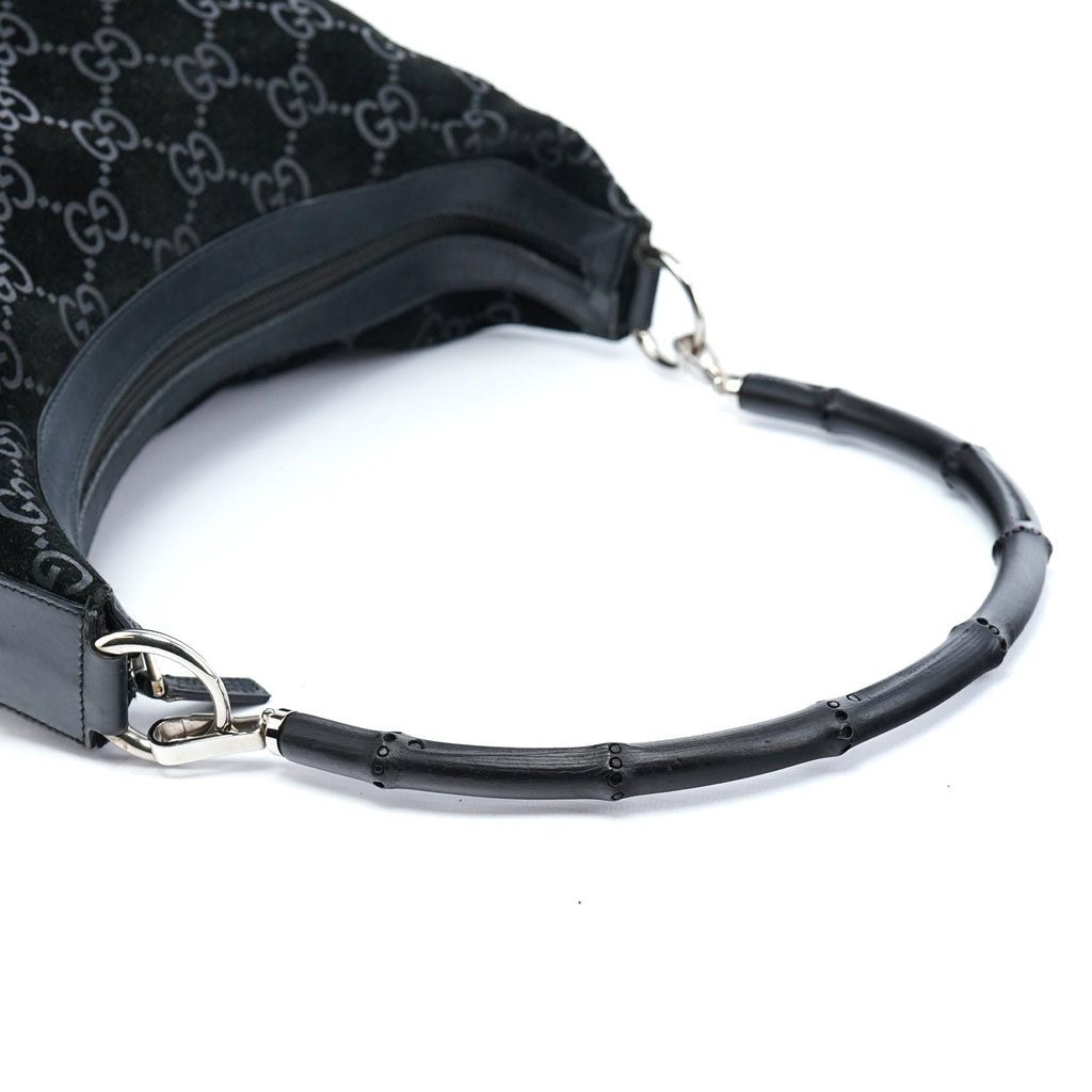 1997 Black GG Suede Bamboo Shoulder Bag
