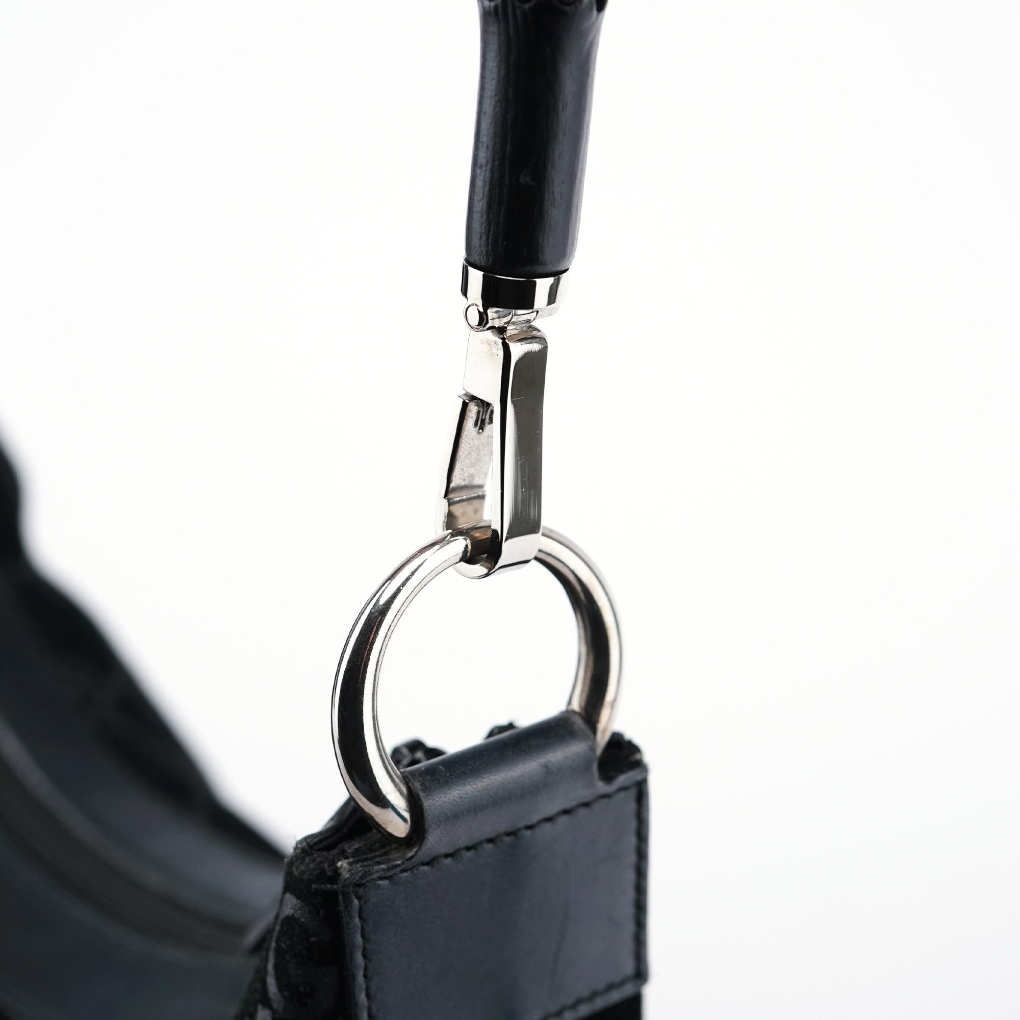 1997 Black GG Suede Bamboo Shoulder Bag