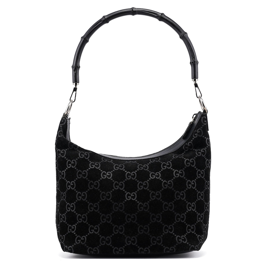 1997 Black GG Suede Bamboo Shoulder Bag